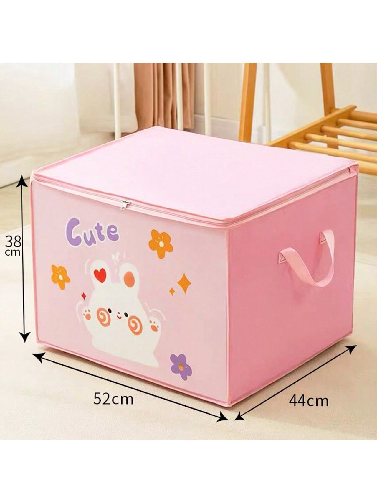1pc Large Capacity Cartoon Storage Bag With Zipper Closure, Moisture-Proof Fabric Perfect For Storing Clothes And Quilts