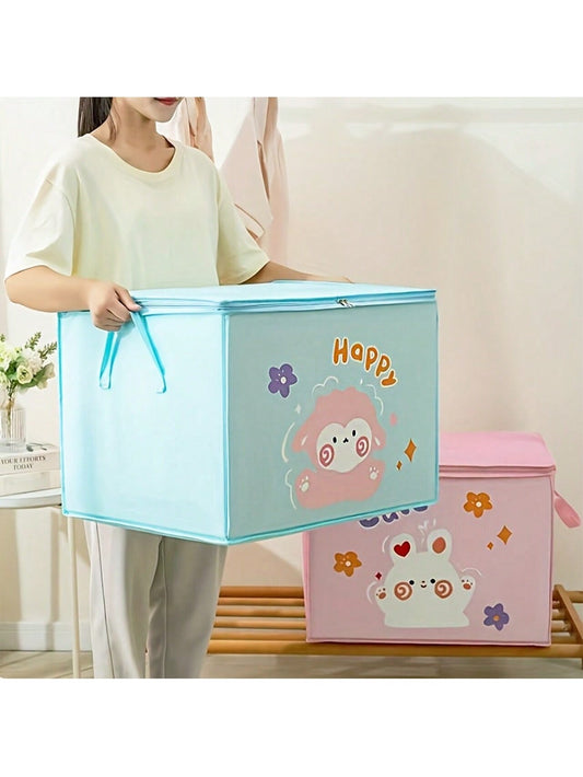 1pc Large Capacity Cartoon Storage Bag With Zipper Closure, Moisture-Proof Fabric Perfect For Storing Clothes And Quilts