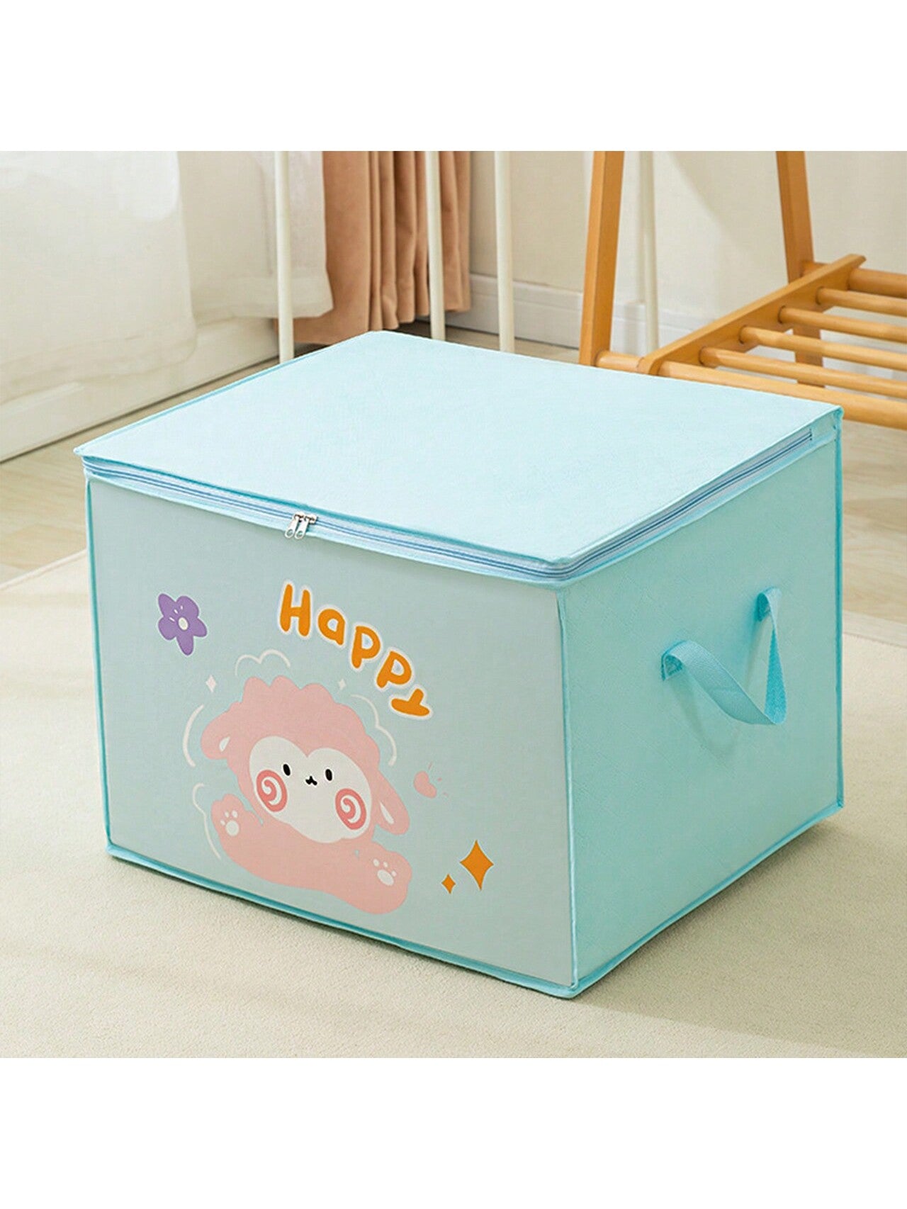 1pc Large Capacity Cartoon Storage Bag With Zipper Closure, Moisture-Proof Fabric Perfect For Storing Clothes And Quilts