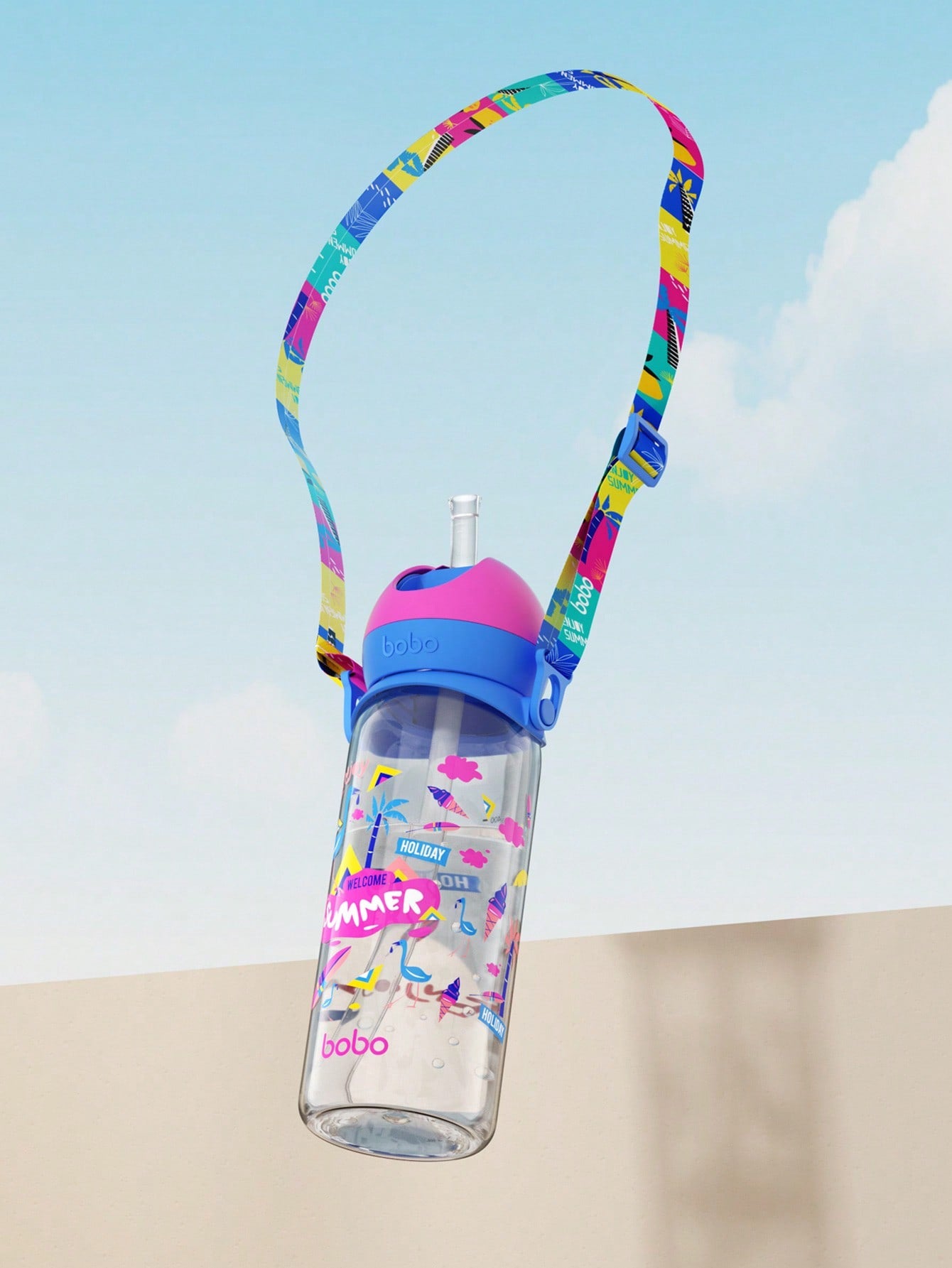 Reusable Straw Water Bottle For Kids With Shoulder Strap, 400ml, Suitable For School And Sports, Cool Summer