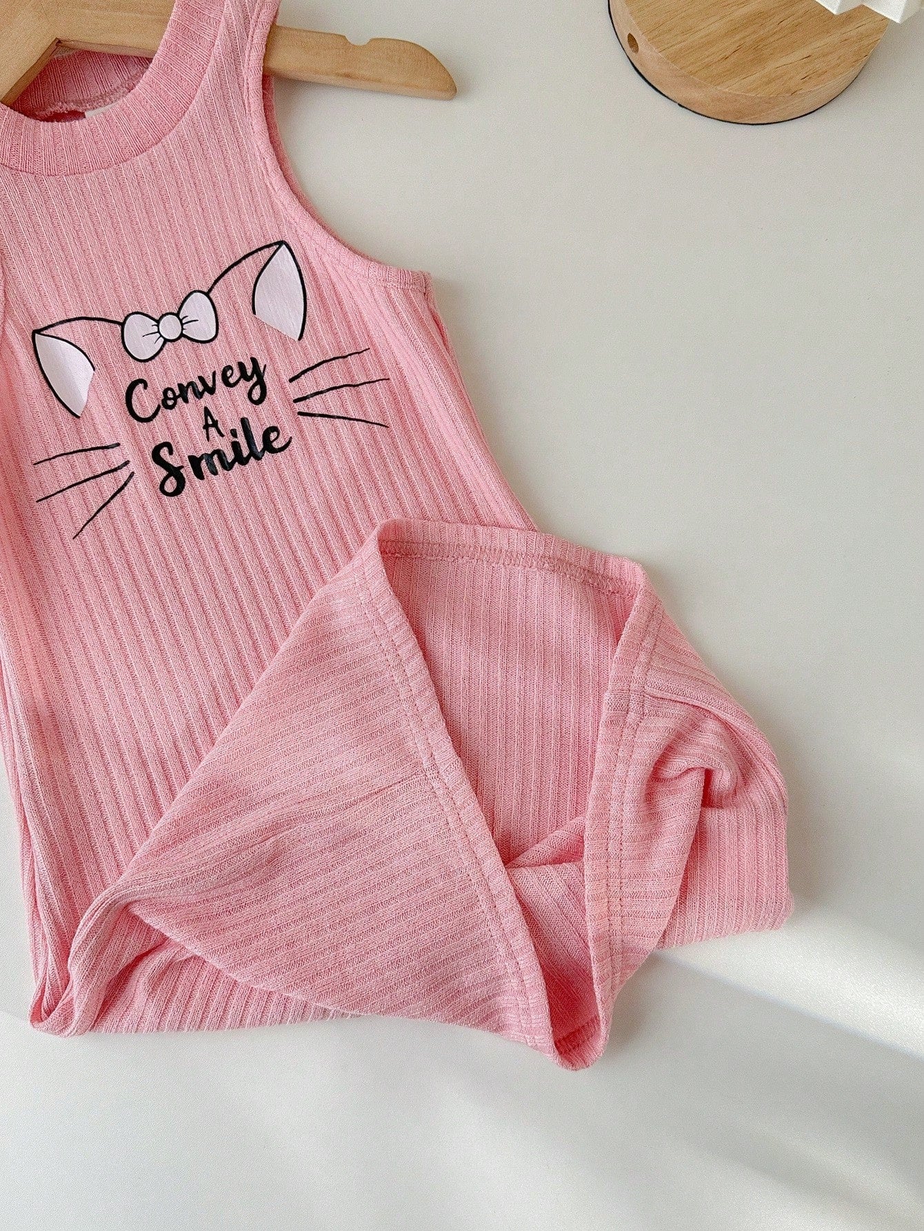 Young Girl's Lovely Cat Printed Sleeveless Casual Two-Piece Dress Set