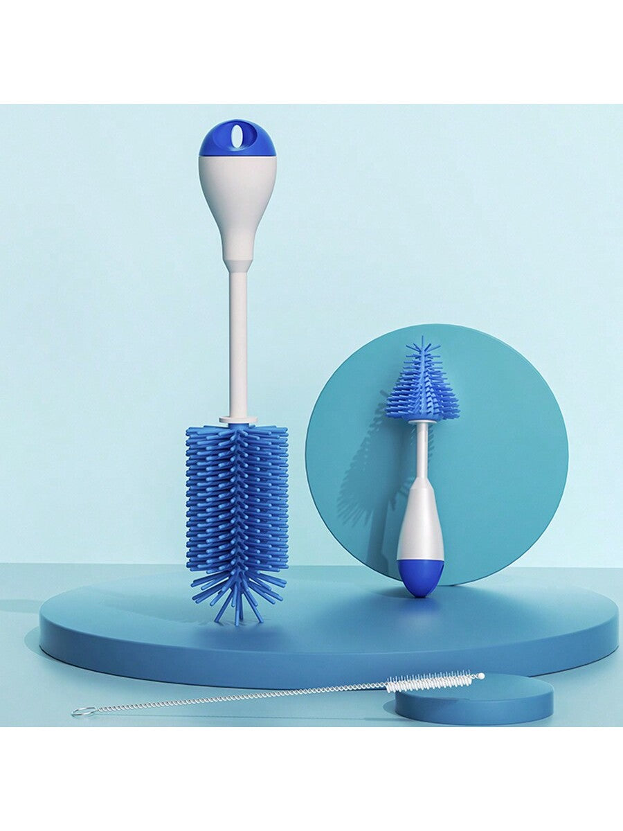 360 Degree Rotation 3 In 1 Silicone Baby Bottle Pacifier Brush Wash Water Cup Container Straw Cleaning Brush Set
