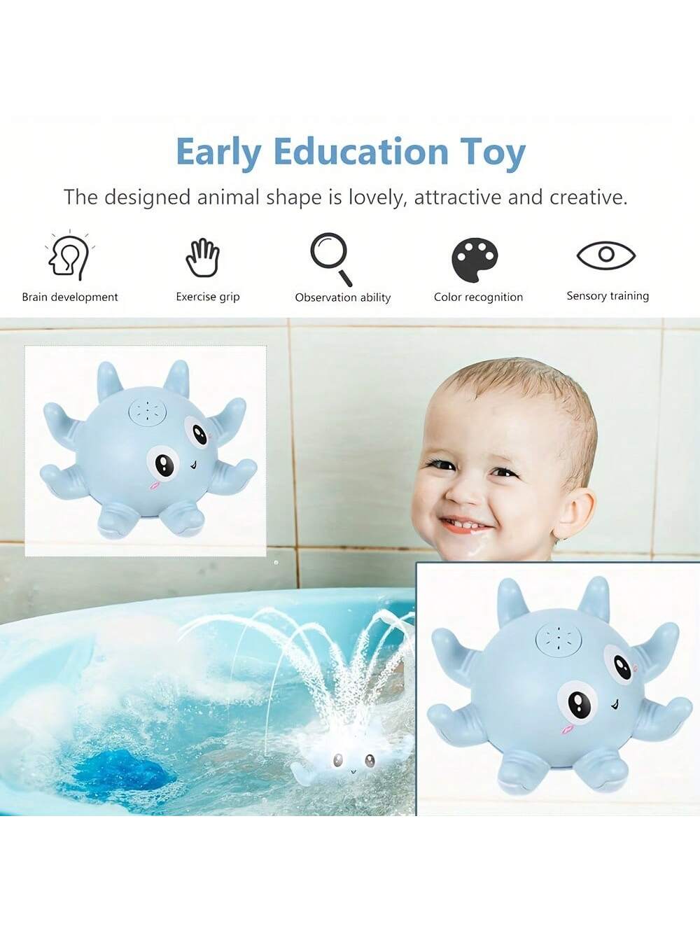 1pc Baby Bathtub Toy, Automatic Induction Water Spray Electric Octopus Toy , Water Play, Water Spray, Swimming Pool Bathroom Toy, Sprinkler Bath Toy Interactive Bath Toy, Light Up Bath Toy(Battery Not Included)
