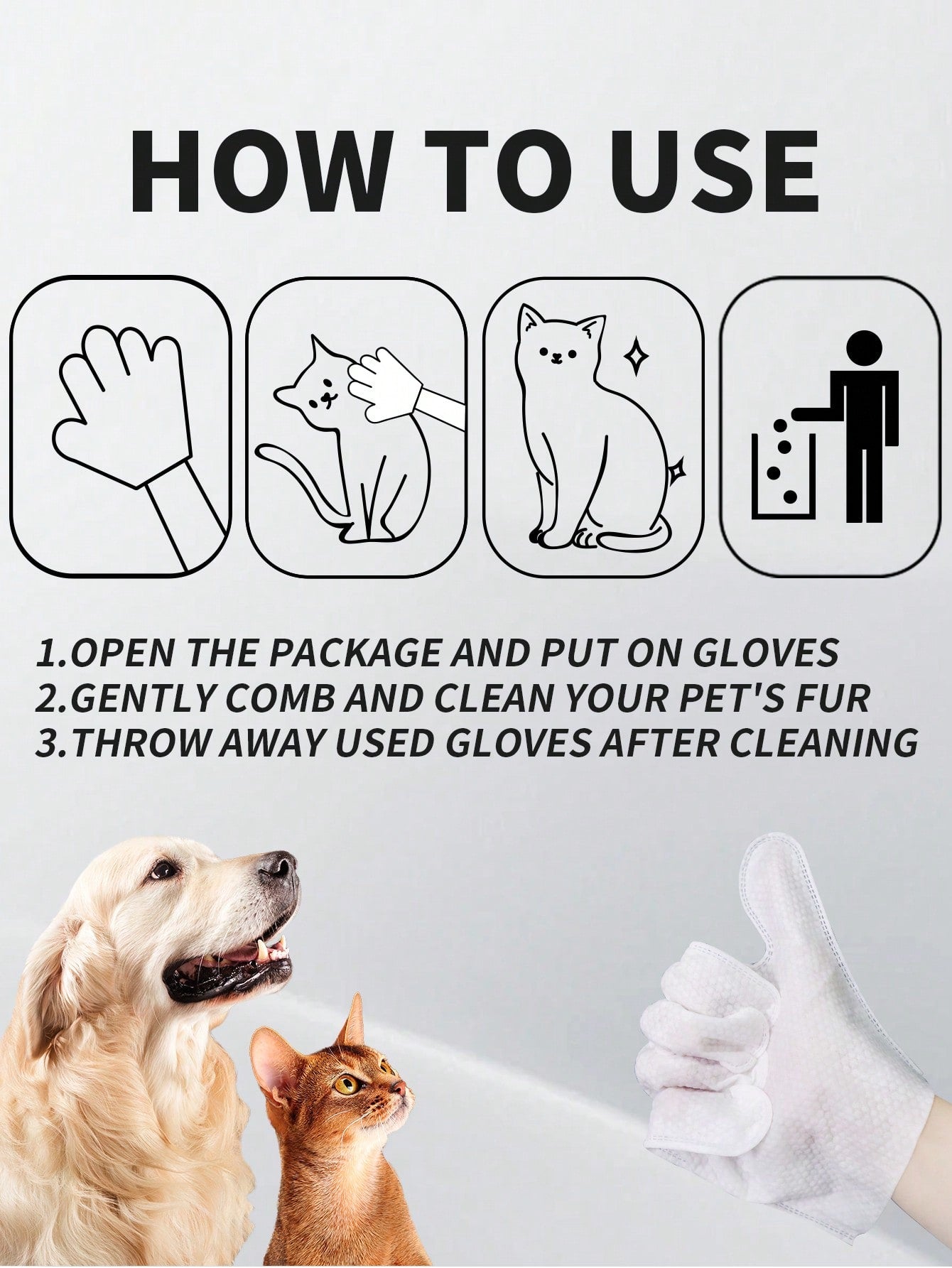 6pcs Ultra Thick Pet Glove Wipes For Dogs And Cats Cleaning & Deodorizing For Fur Paws Face Ears Mouth Butt And Whole Body, Effectively Bacteriostatic To Keep Healthy, Wash-Free Dogs&Cats Grooming Gloves, No Rinse Gentle Care On Pets' Sensitive Skin, Nou