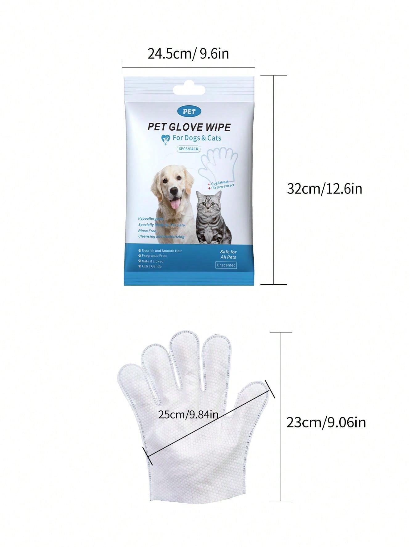 6pcs Ultra Thick Pet Glove Wipes For Dogs And Cats Cleaning & Deodorizing For Fur Paws Face Ears Mouth Butt And Whole Body, Effectively Bacteriostatic To Keep Healthy, Wash-Free Dogs&Cats Grooming Gloves, No Rinse Gentle Care On Pets' Sensitive Skin, Nou