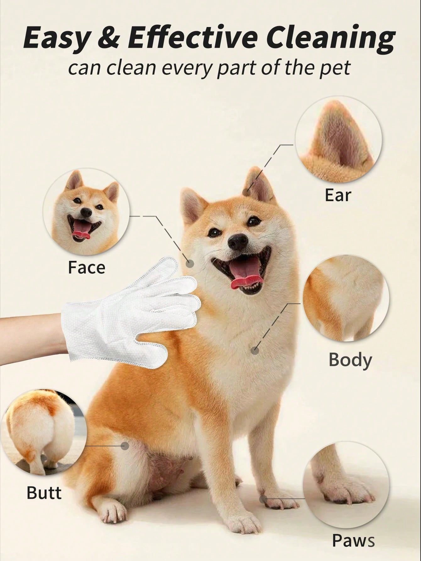 6pcs Ultra Thick Pet Glove Wipes For Dogs And Cats Cleaning & Deodorizing For Fur Paws Face Ears Mouth Butt And Whole Body, Effectively Bacteriostatic To Keep Healthy, Wash-Free Dogs&Cats Grooming Gloves, No Rinse Gentle Care On Pets' Sensitive Skin, Nou