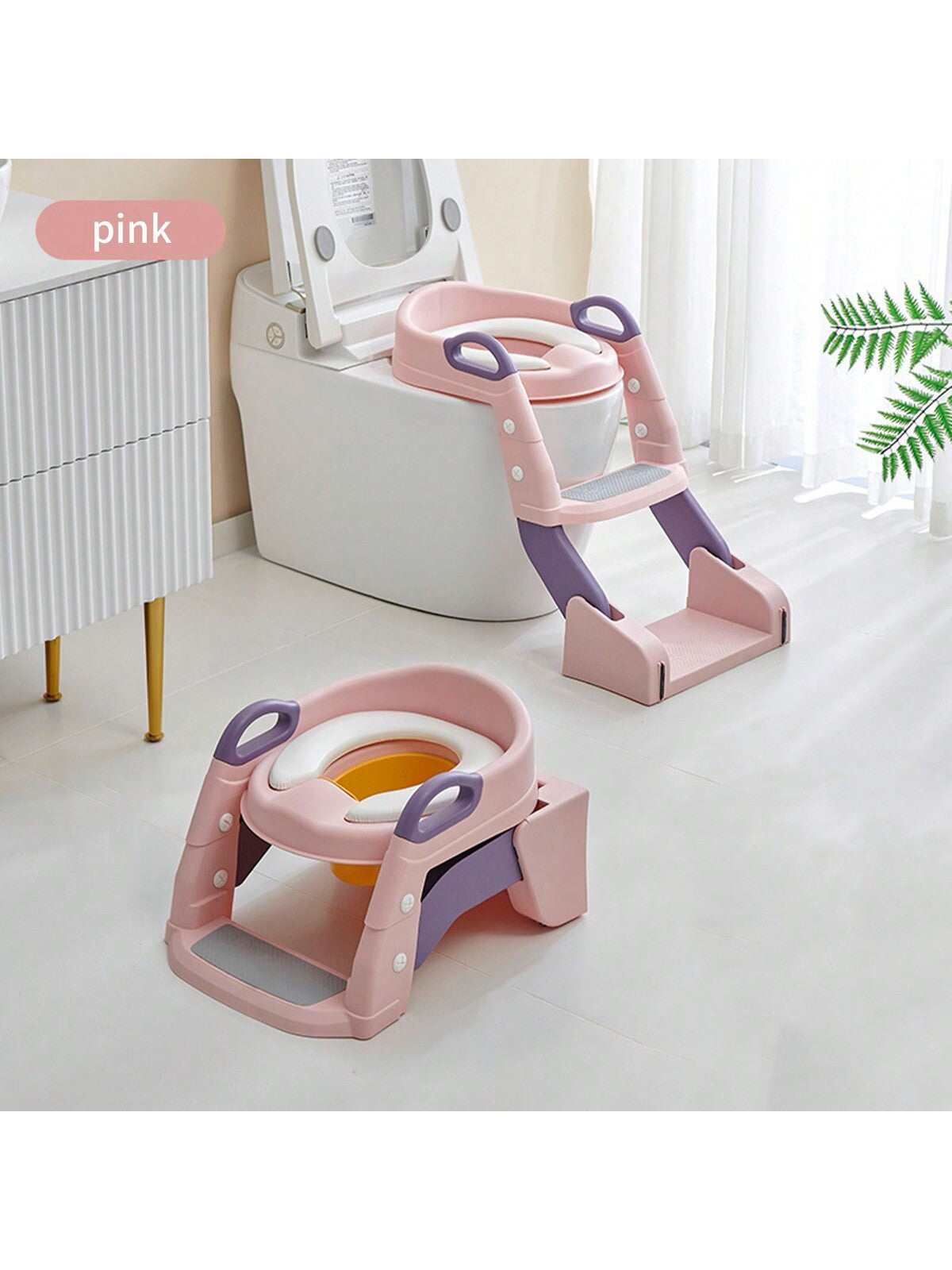 1pc Blue Kids' Toilet Seat With Ladder & Folding Step Stool For Boys & Girls