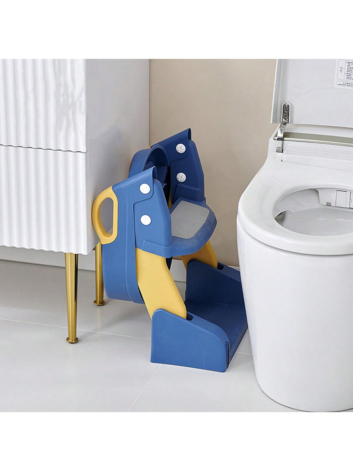 1pc Blue Kids' Toilet Seat With Ladder & Folding Step Stool For Boys & Girls