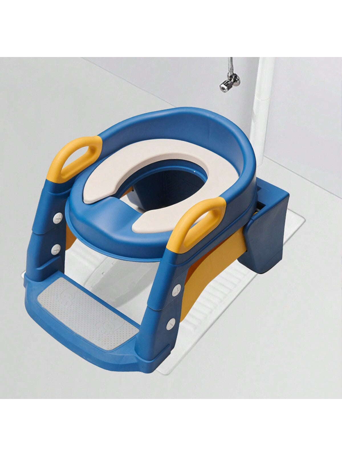 1pc Blue Kids' Toilet Seat With Ladder & Folding Step Stool For Boys & Girls