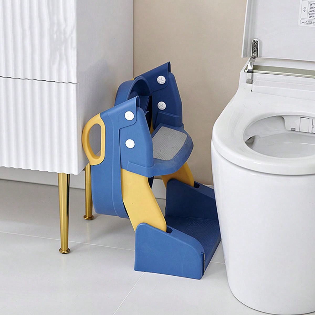 1pc Blue Kids' Toilet Seat With Ladder & Folding Step Stool For Boys & Girls