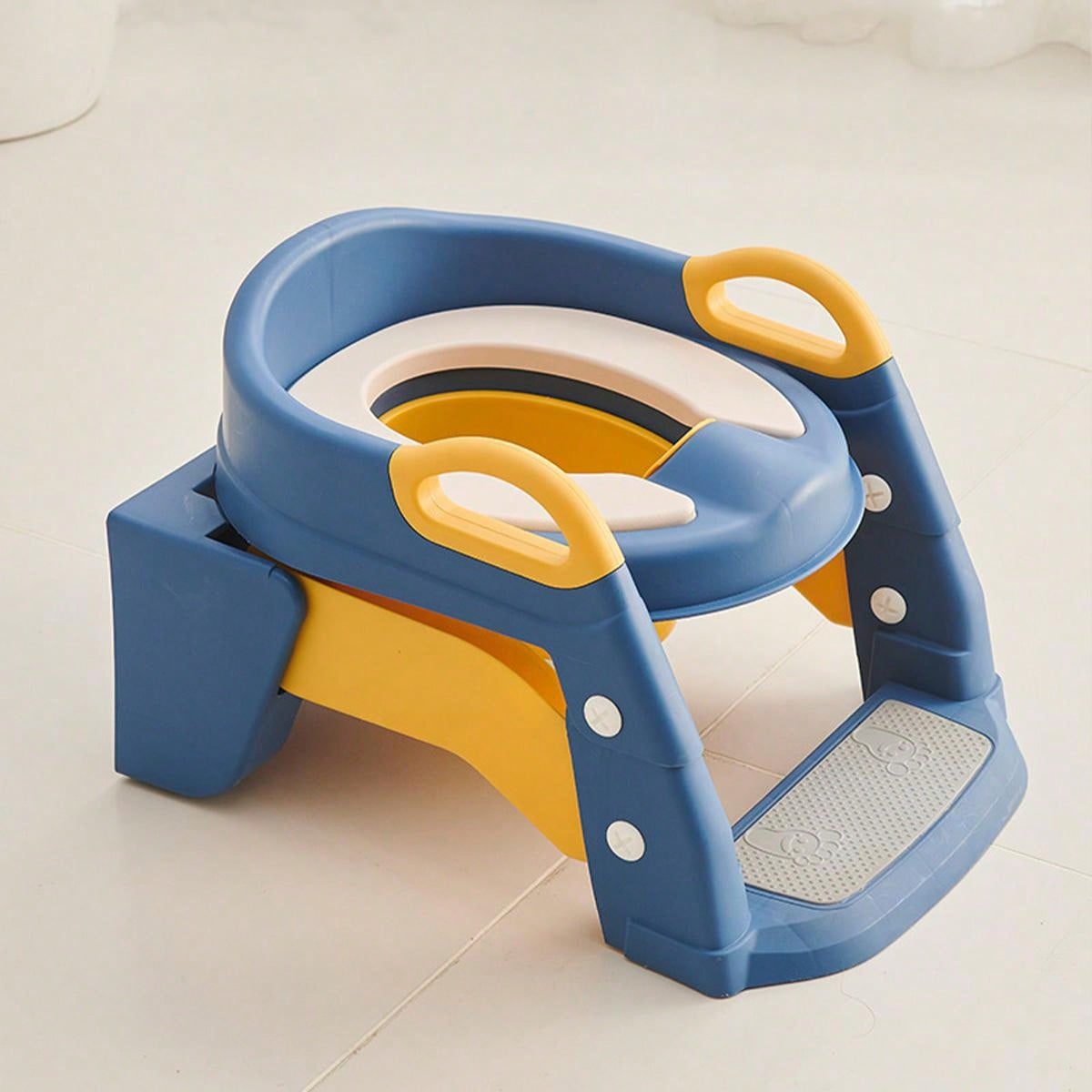 1pc Blue Kids' Toilet Seat With Ladder & Folding Step Stool For Boys & Girls
