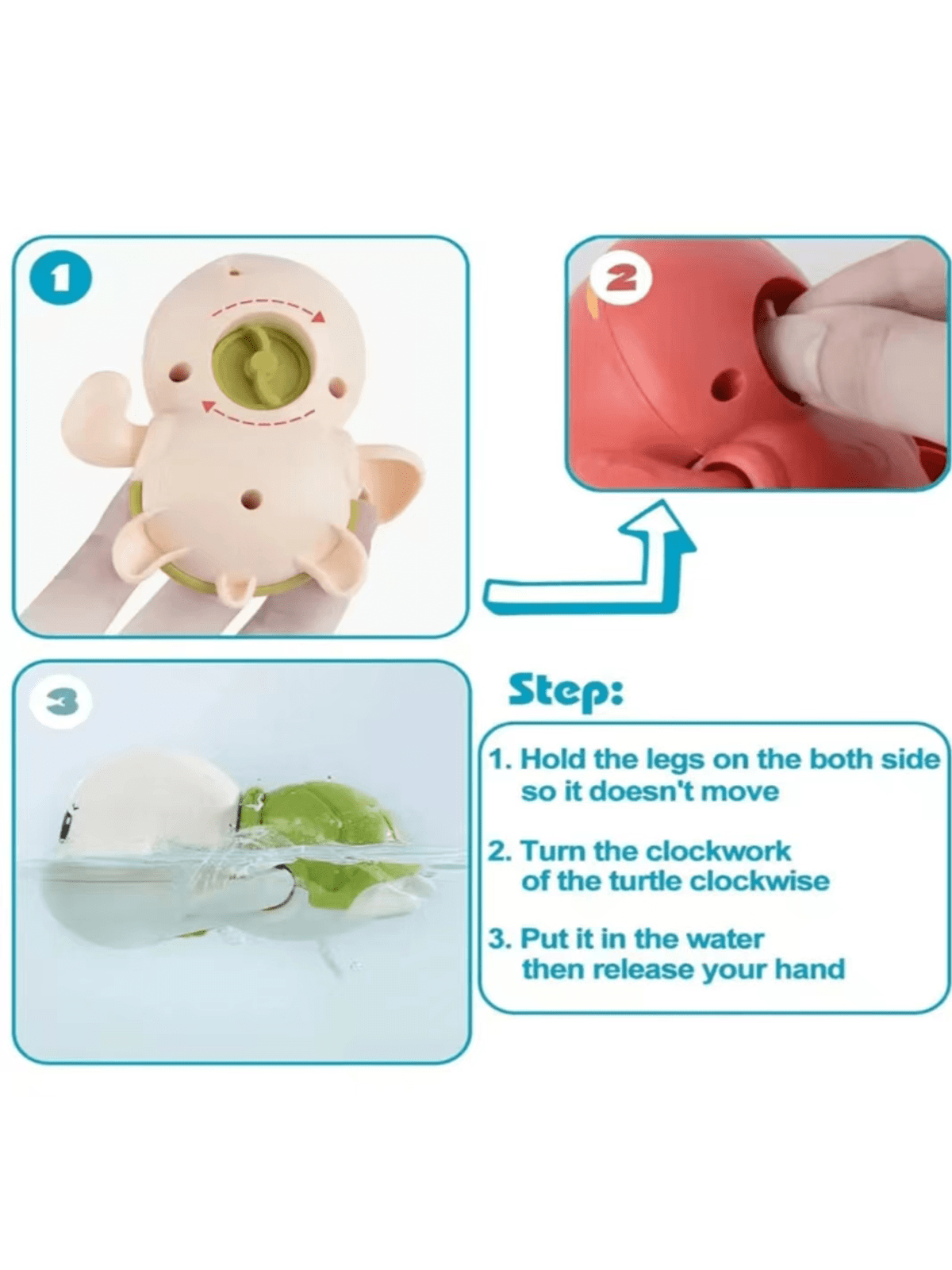 1pc Cool Animal Design Swimming Pool Toy (Dolphin, Turtle, Duck) With Wind-Up Chain For Bathing