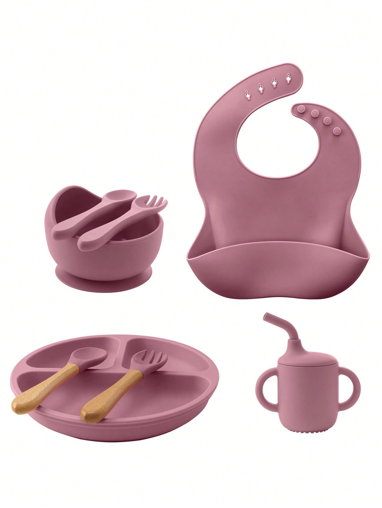 8PCS Children's Tableware Set Baby Dishes Sucker Plate Bowl Utensils Soft Silicone Cup Bibs Spoon Fork Sets Mother Kids Tableware Baby Items