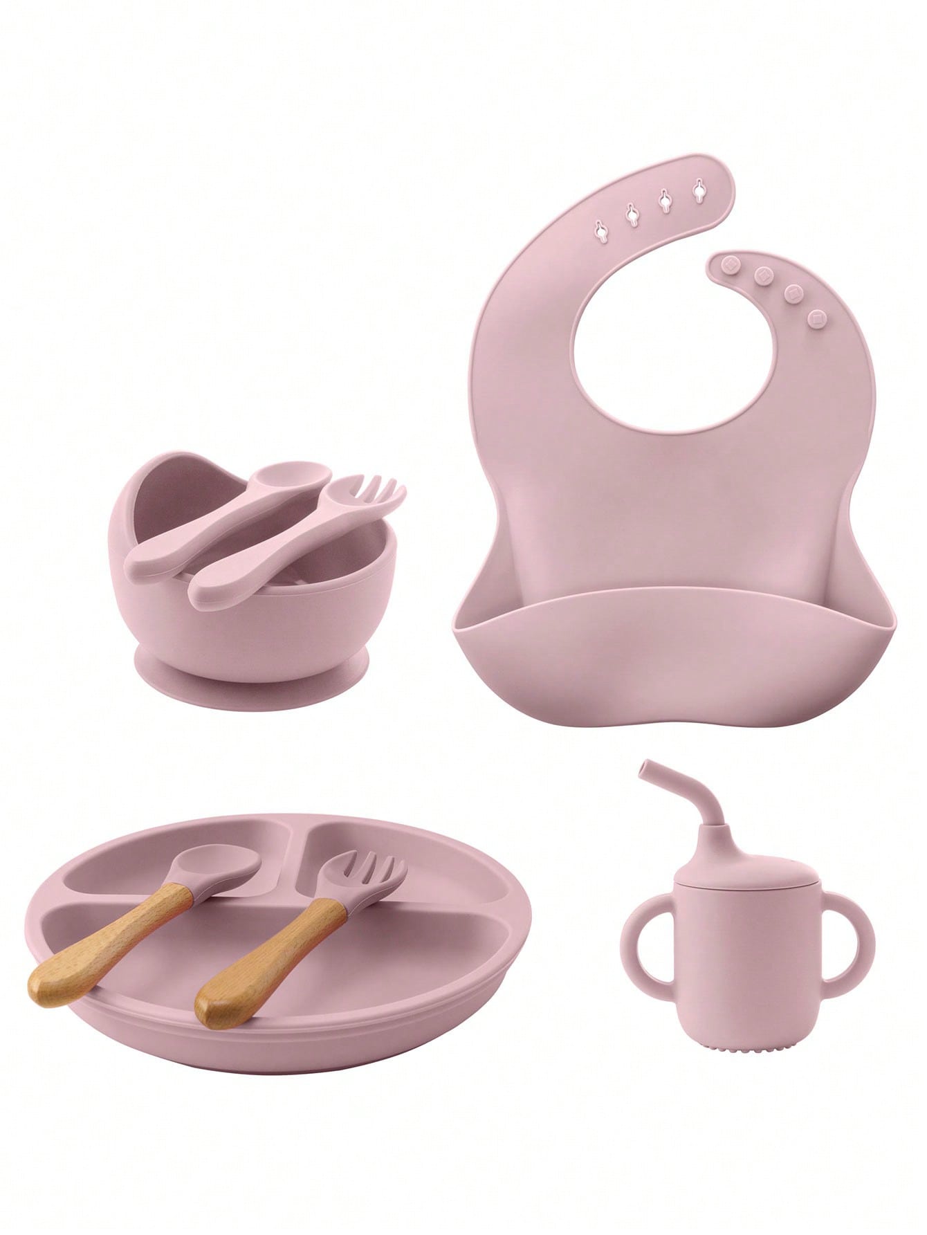 8PCS Children's Tableware Set Baby Dishes Sucker Plate Bowl Utensils Soft Silicone Cup Bibs Spoon Fork Sets Mother Kids Tableware Baby Items