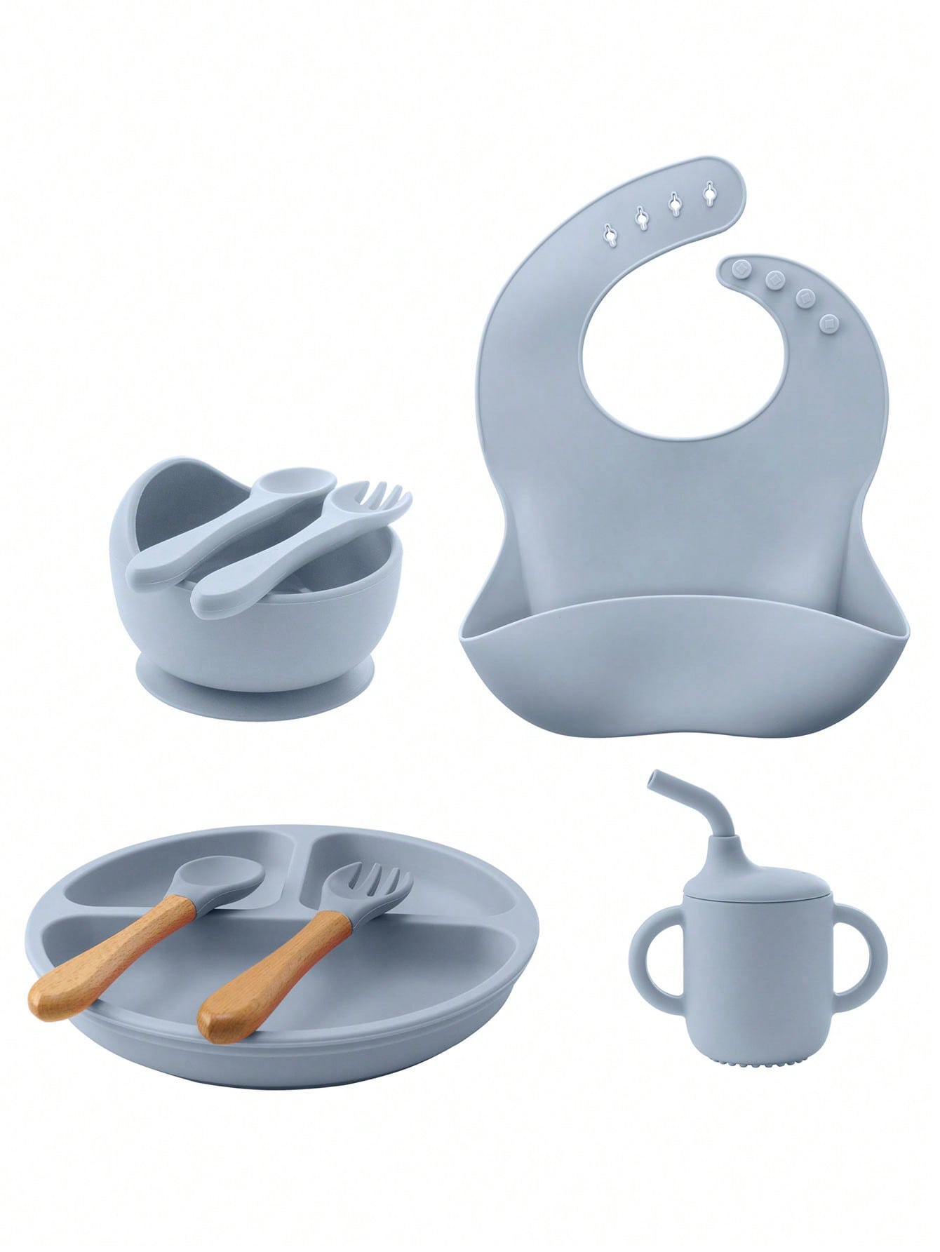 8PCS Children's Tableware Set Baby Dishes Sucker Plate Bowl Utensils Soft Silicone Cup Bibs Spoon Fork Sets Mother Kids Tableware Baby Items