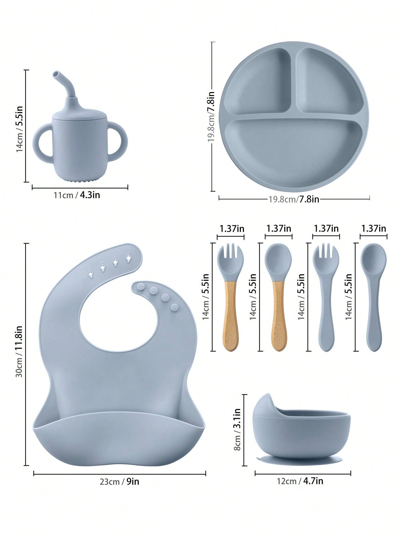 8PCS Children's Tableware Set Baby Dishes Sucker Plate Bowl Utensils Soft Silicone Cup Bibs Spoon Fork Sets Mother Kids Tableware Baby Items