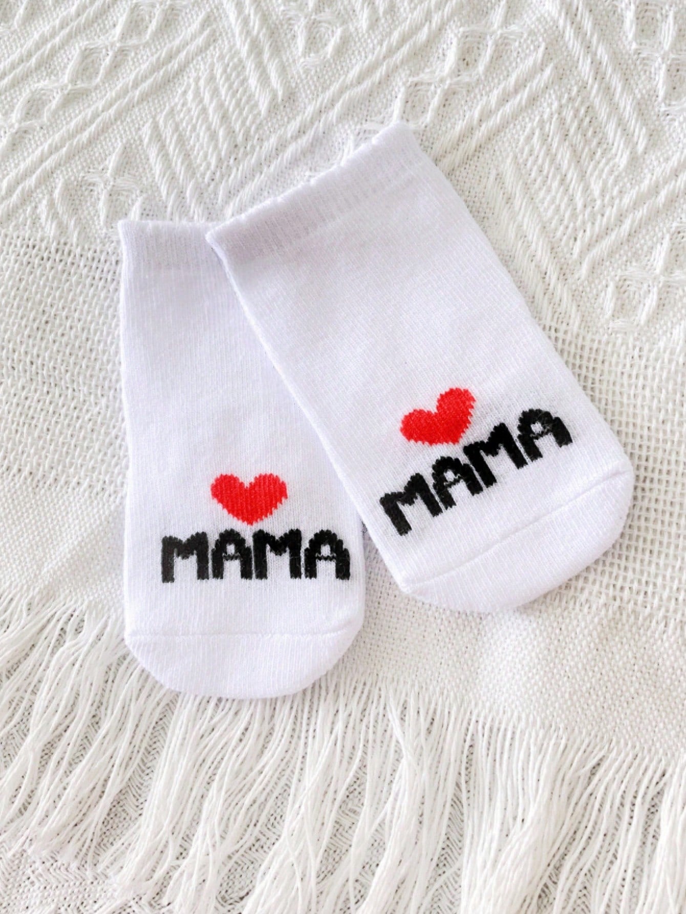 2Pairs Newborn Baby Girls Boys White Socks Pack Cute Love MAMA PAPA Little One Bebe Crew Socks Gift Toddler Letter Casual Daily Life Socks Pack Design Accessories 0-6M