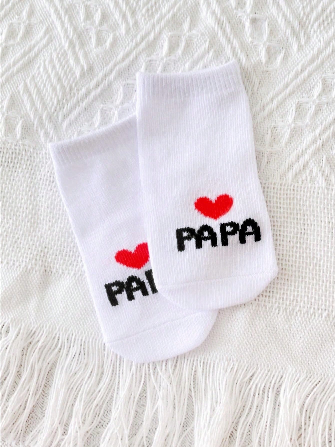 2Pairs Newborn Baby Girls Boys White Socks Pack Cute Love MAMA PAPA Little One Bebe Crew Socks Gift Toddler Letter Casual Daily Life Socks Pack Design Accessories 0-6M