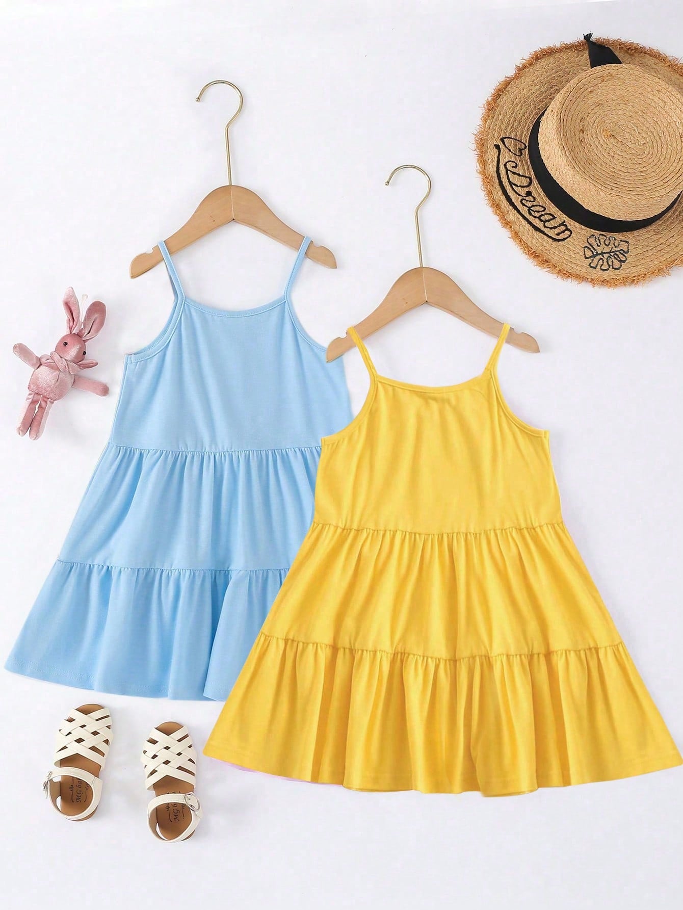 Young Girl 2pcs Ruffle Hem Cami Dress
