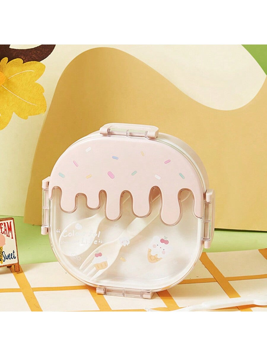 1pc Ice Cream Shaped Plastic Bento Box With Dividers, Cute And Portable Lunchbox, Perfect For Kids To Carry Fruit, Snacks And Other Light Meals
