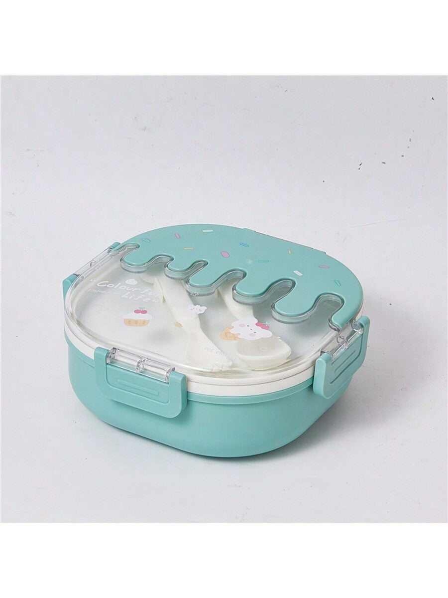 1pc Ice Cream Shaped Plastic Bento Box With Dividers, Cute And Portable Lunchbox, Perfect For Kids To Carry Fruit, Snacks And Other Light Meals