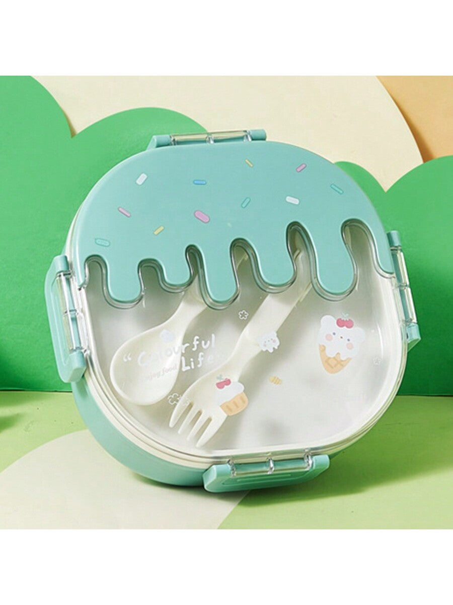 1pc Ice Cream Shaped Plastic Bento Box With Dividers, Cute And Portable Lunchbox, Perfect For Kids To Carry Fruit, Snacks And Other Light Meals