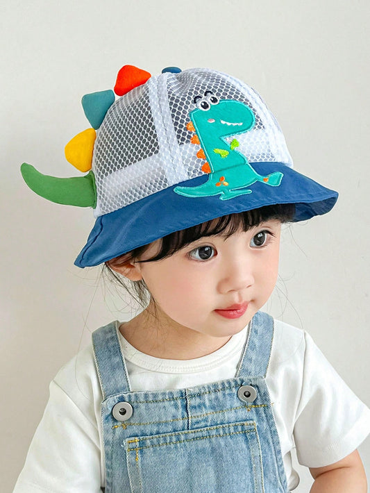 1pc Summer Mesh Sun Hat With Cartoon Dinosaur Pattern & Breathable Design For Toddler Boys And Girls. Suitable For Outdoor Activities, Travel, Beach, Swimming And Sun Protection