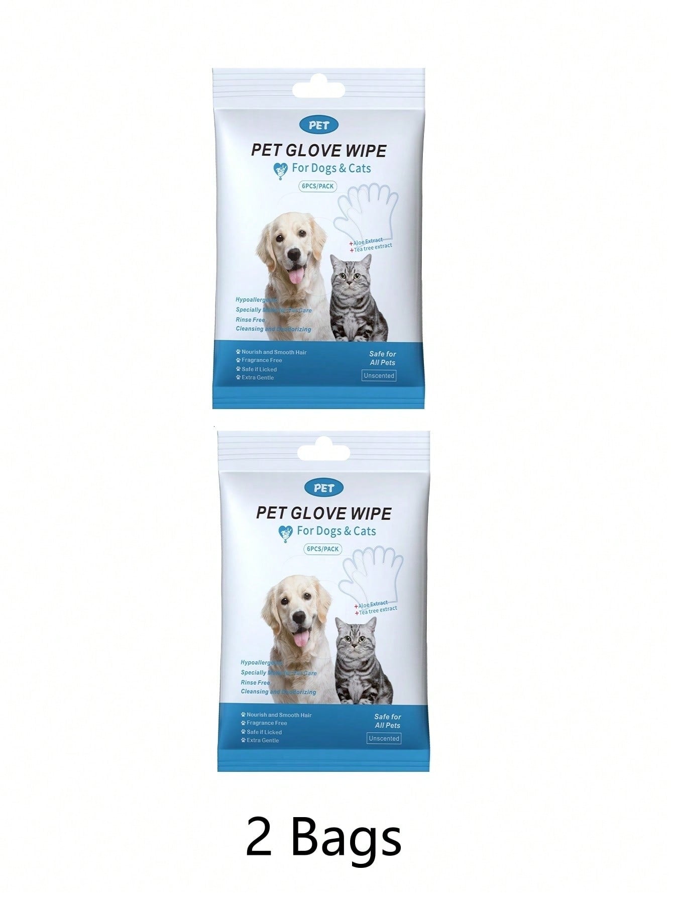 6pcs Ultra Thick Pet Glove Wipes For Dogs And Cats Cleaning & Deodorizing For Fur Paws Face Ears Mouth Butt And Whole Body, Effectively Bacteriostatic To Keep Healthy, Wash-Free Dogs&Cats Grooming Gloves, No Rinse Gentle Care On Pets' Sensitive Skin, Nou