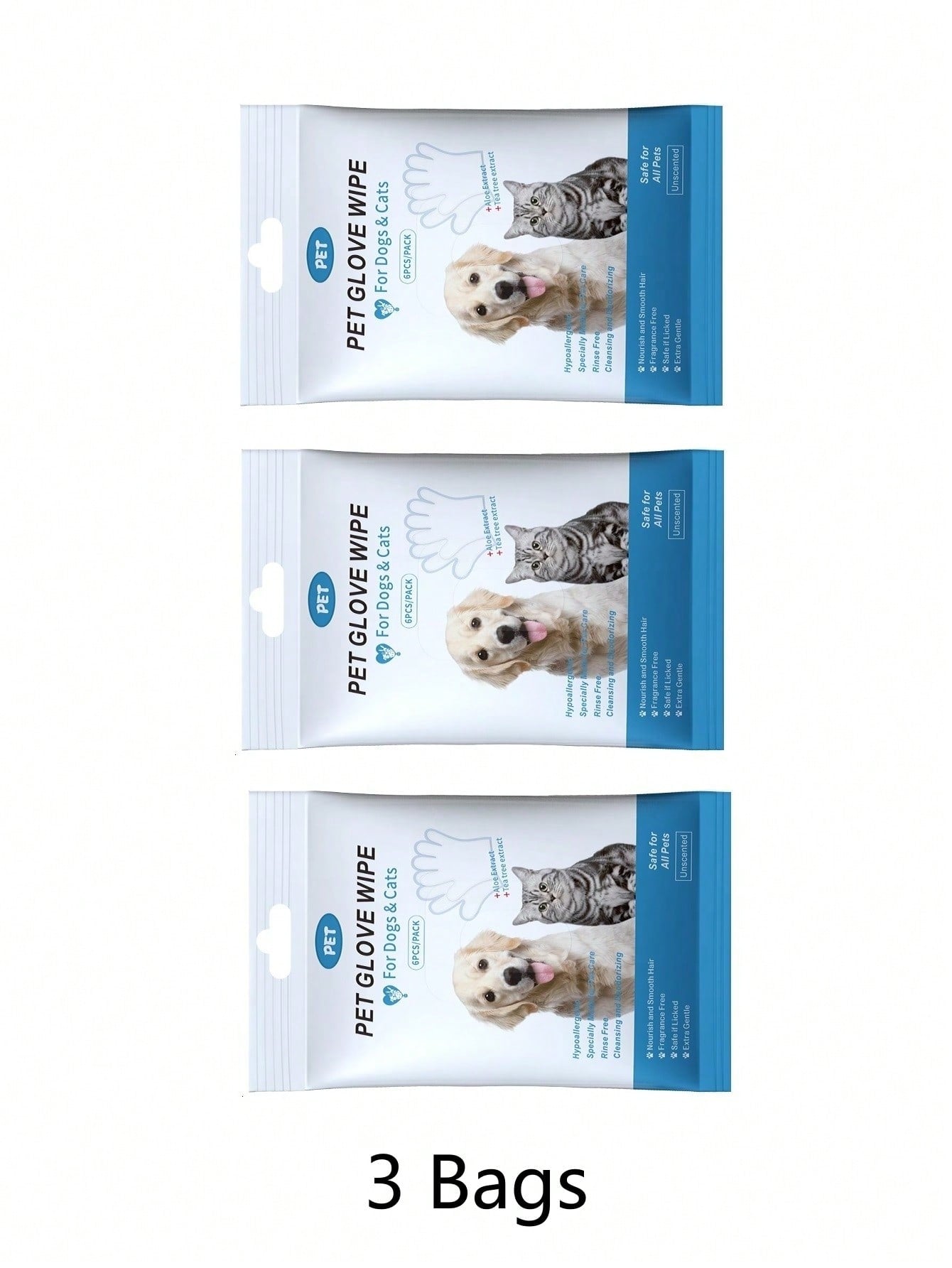 6pcs Ultra Thick Pet Glove Wipes For Dogs And Cats Cleaning & Deodorizing For Fur Paws Face Ears Mouth Butt And Whole Body, Effectively Bacteriostatic To Keep Healthy, Wash-Free Dogs&Cats Grooming Gloves, No Rinse Gentle Care On Pets' Sensitive Skin, Nou