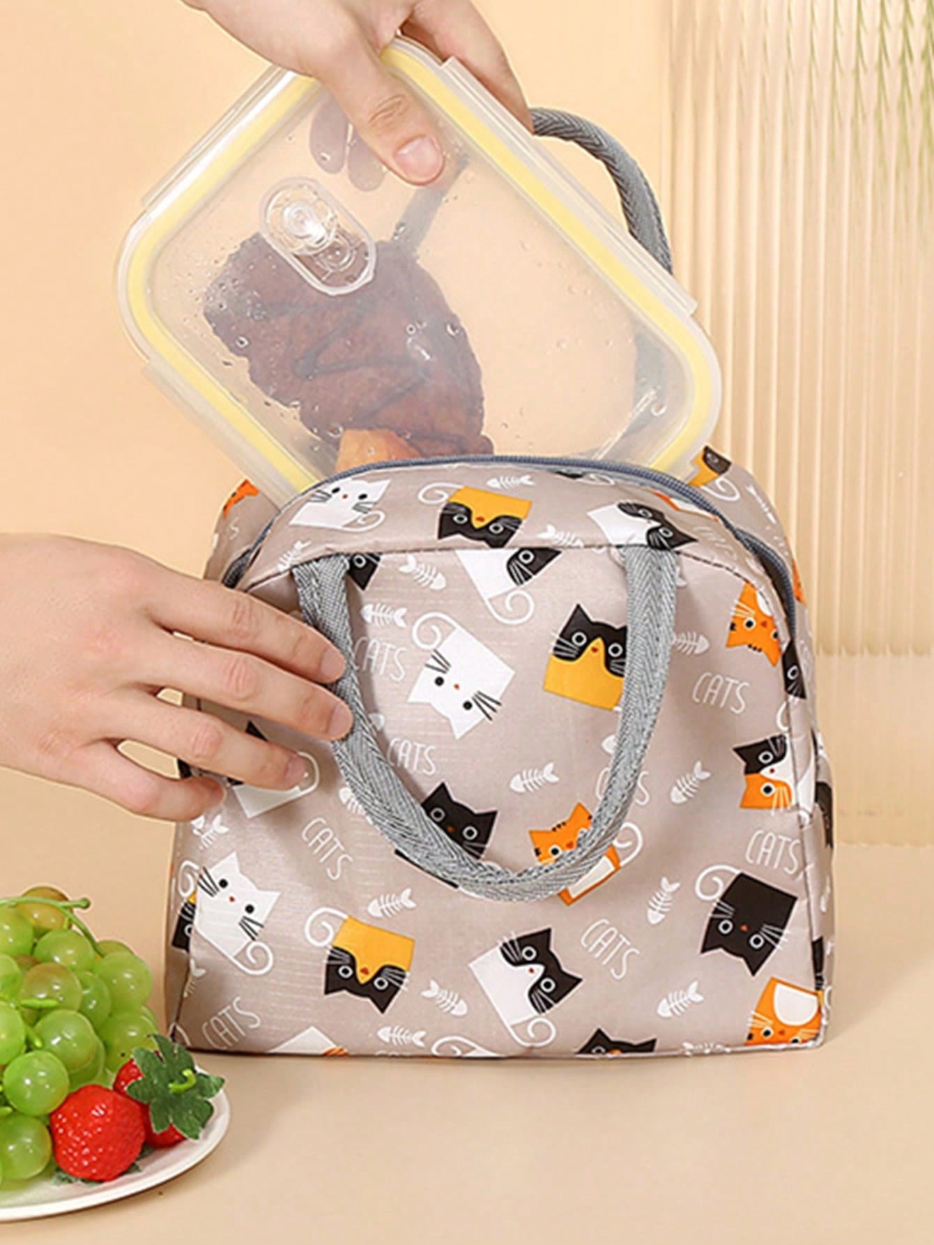 1pc Oxford Cloth Insulated Lunch Box Bag, Thermal Bento Bag With Aluminum Foil, Portable Food Container Carrier For Students And Office Workers