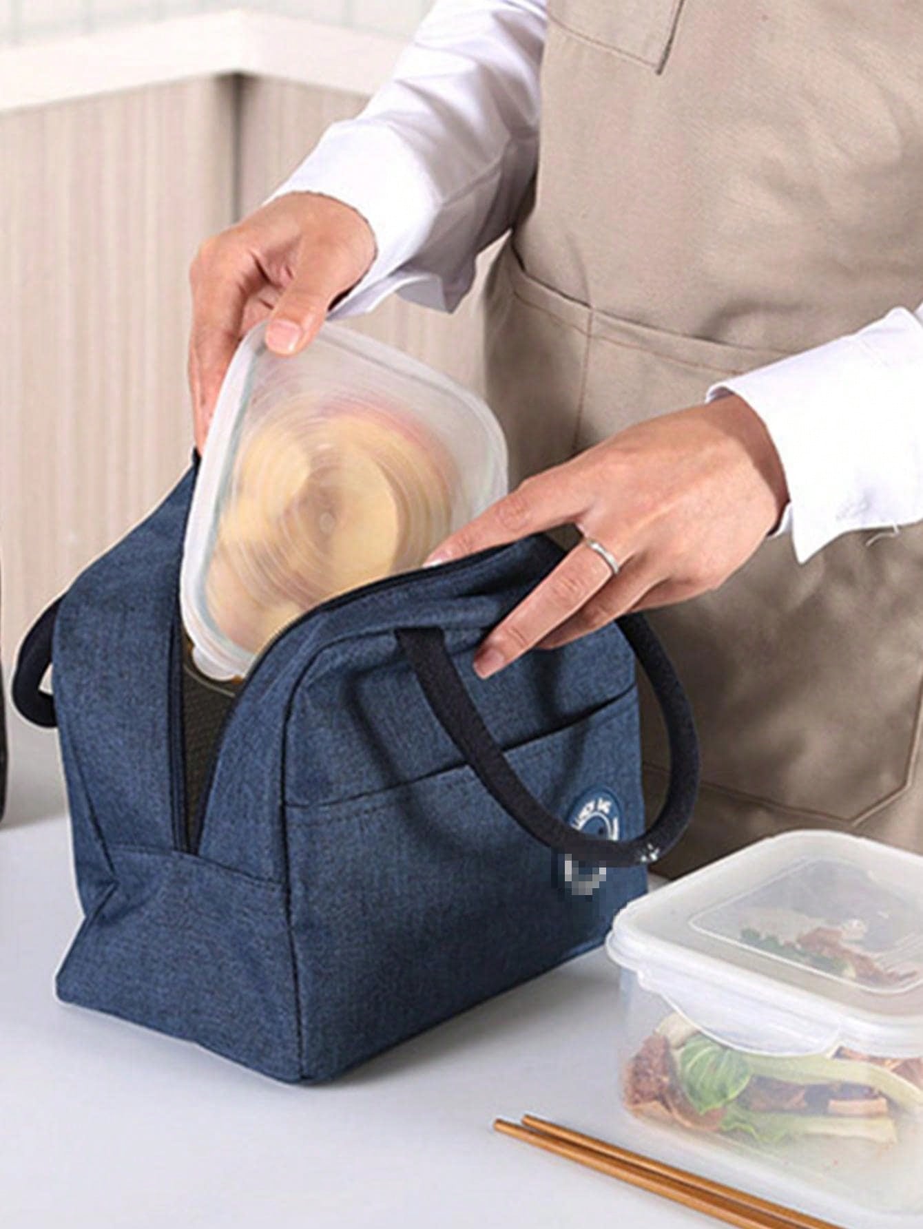 1pc Oxford Cloth Insulated Lunch Box Bag, Thermal Bento Bag With Aluminum Foil, Portable Food Container Carrier For Students And Office Workers
