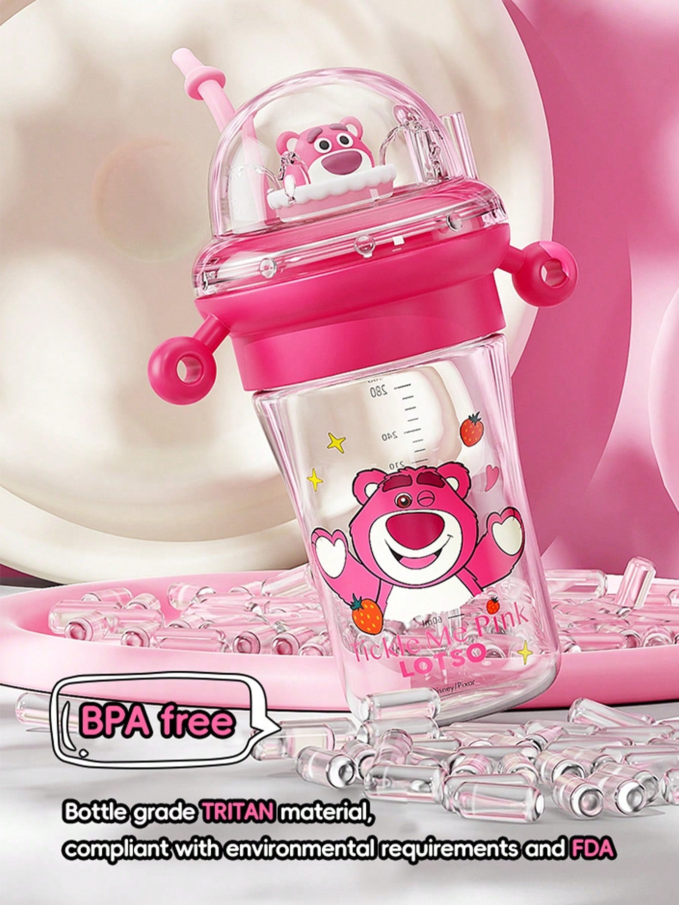 Disney 1pc Fashionable Children's Spray Water Bottle, Made Of Transparent Tritan Material, Suitable For Daily Use, 320ML