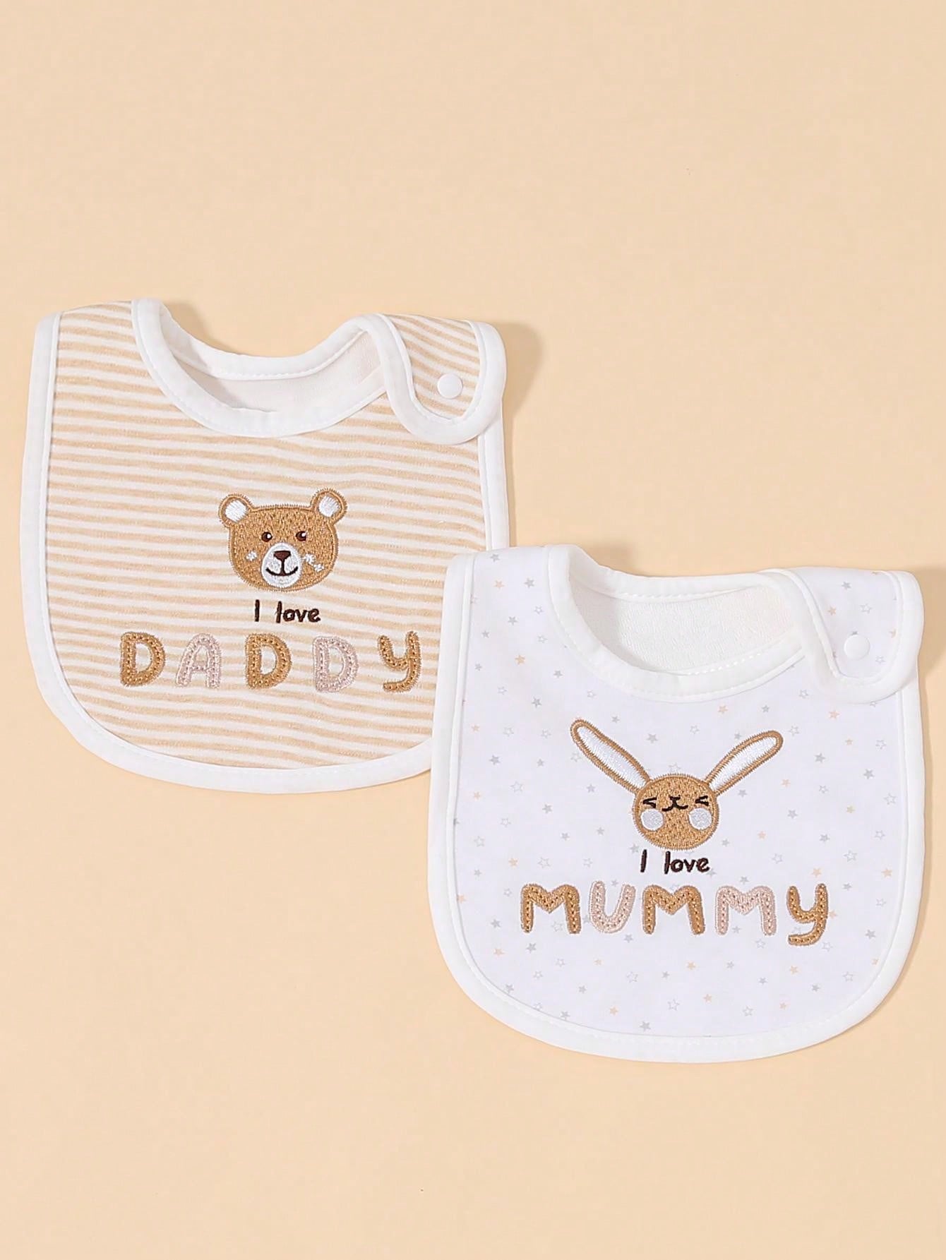 momscare 2pcs Baby Little Bear&Bunny&Striped Star&Valentine's Day Pattern Bibs,Soft Absorbent Feeding Bibs, Suitable For Newborns And Infants - Cute Design Baby Bibs - The Perfect Infant Feeding Gift For Boy And Girls