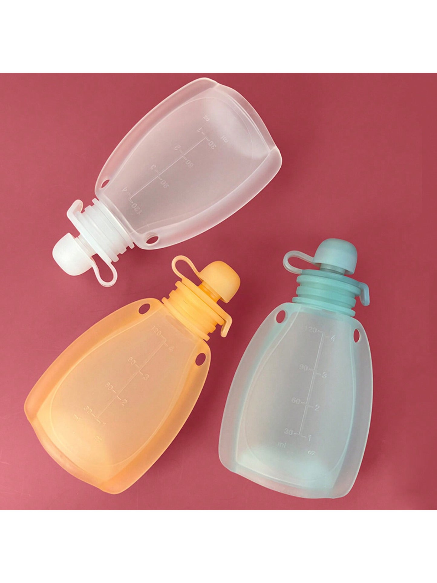 1pc 120ml Reusable Baby Food Pouches Silicone Food Storage Pouch Snack Containers Toddler Food Juice Pouches Bag Kids Feeding Pouch Bags Milk Storage Bag