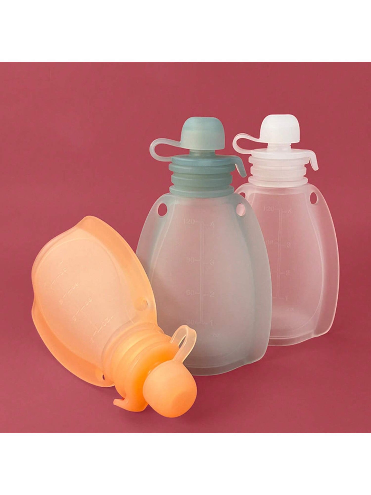 1pc 120ml Reusable Baby Food Pouches Silicone Food Storage Pouch Snack Containers Toddler Food Juice Pouches Bag Kids Feeding Pouch Bags Milk Storage Bag