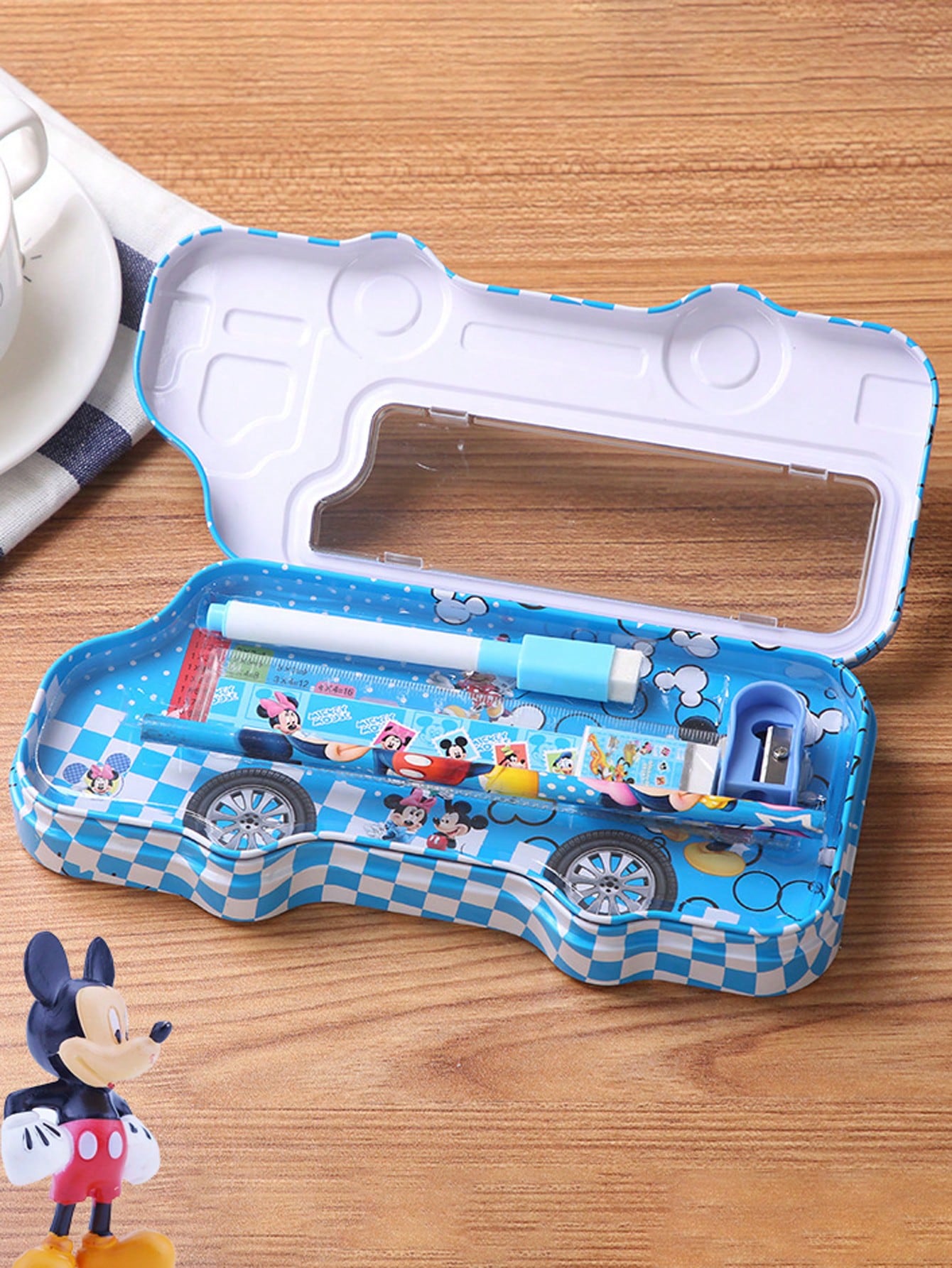 1pc Cute Cartoon Car Shaped Pencil Case Set, 6pcs Stationery Storage Box - Lovely Stationery Gift Box, Prize