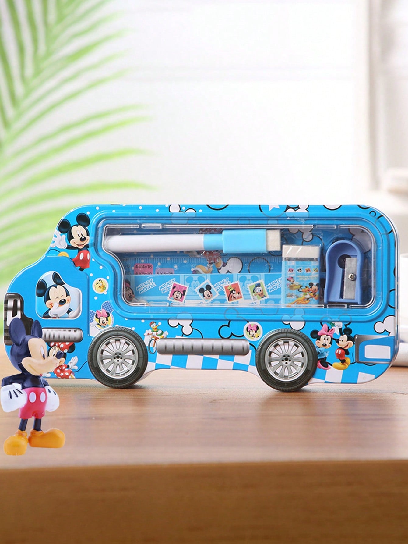 1pc Cute Cartoon Car Shaped Pencil Case Set, 6pcs Stationery Storage Box - Lovely Stationery Gift Box, Prize