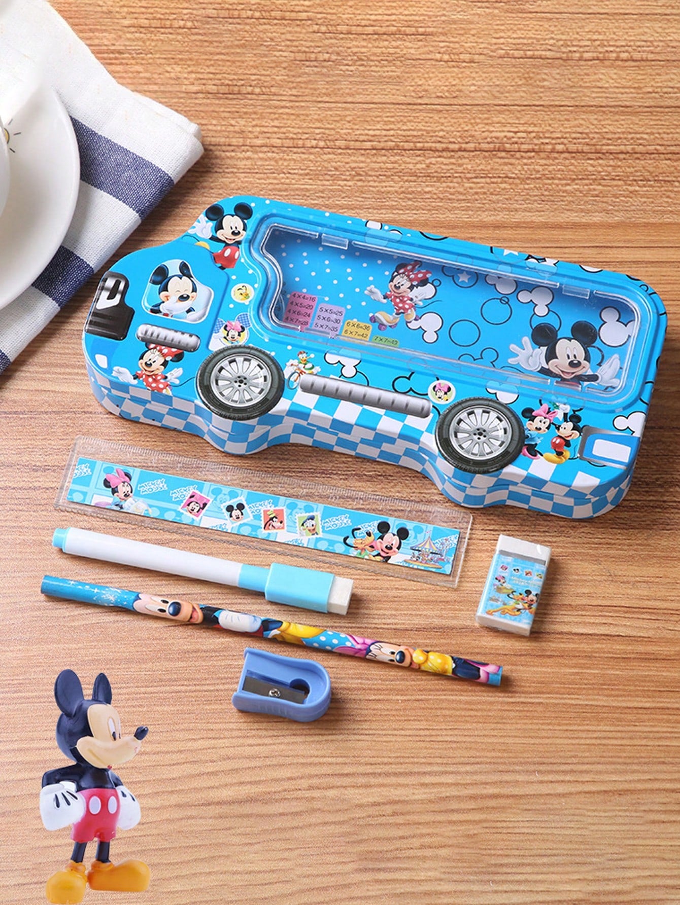 1pc Cute Cartoon Car Shaped Pencil Case Set, 6pcs Stationery Storage Box - Lovely Stationery Gift Box, Prize
