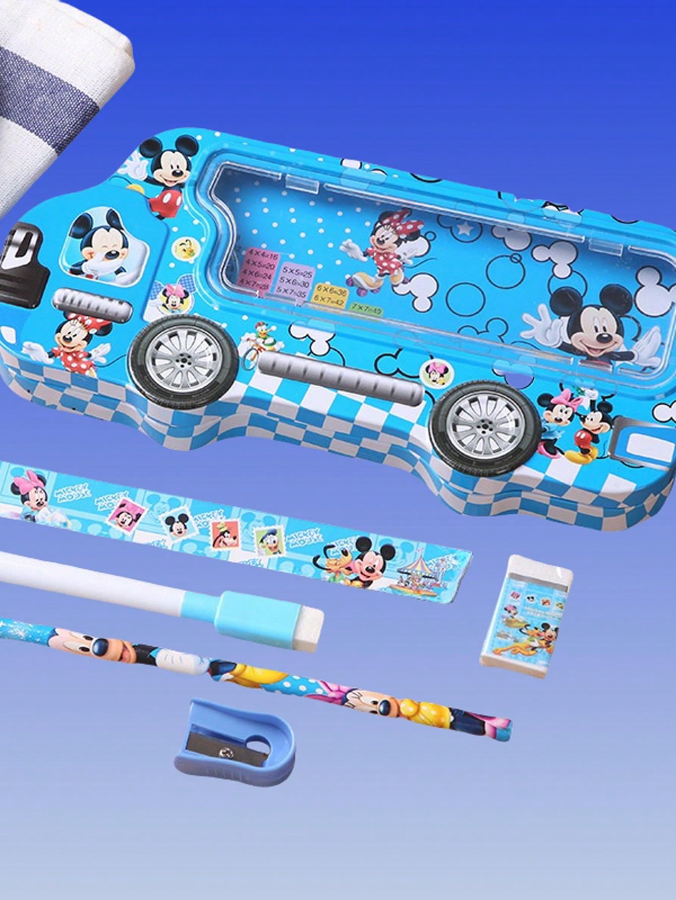 1pc Cute Cartoon Car Shaped Pencil Case Set, 6pcs Stationery Storage Box - Lovely Stationery Gift Box, Prize