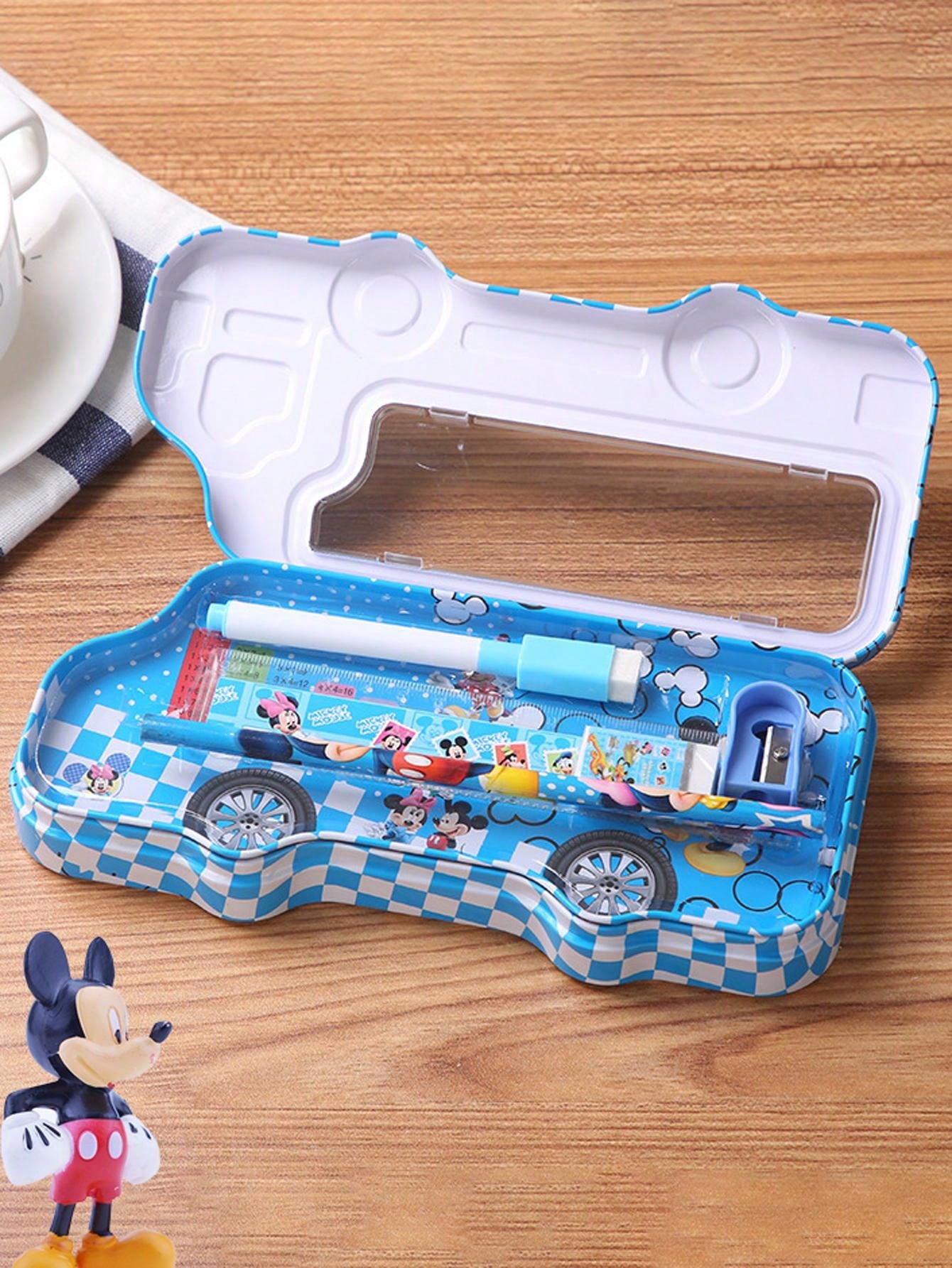 1pc Cute Cartoon Car Shaped Pencil Case Set, 6pcs Stationery Storage Box - Lovely Stationery Gift Box, Prize
