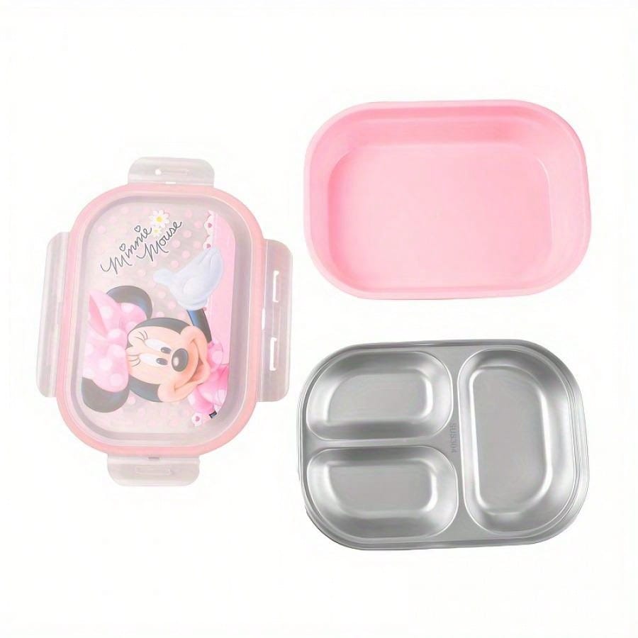 Officially Licensed Stainless Steel Lunch Box With Mickey Minnie Kawaii Design - Perfect For Work, Outdoor Travel, And Camping - 3 Compartments For Food Storage,McQueen Car Lunch Box, Suitable For Outdoor Capacity Lunch Boxes, Pink, Blue, And Red Lunch B