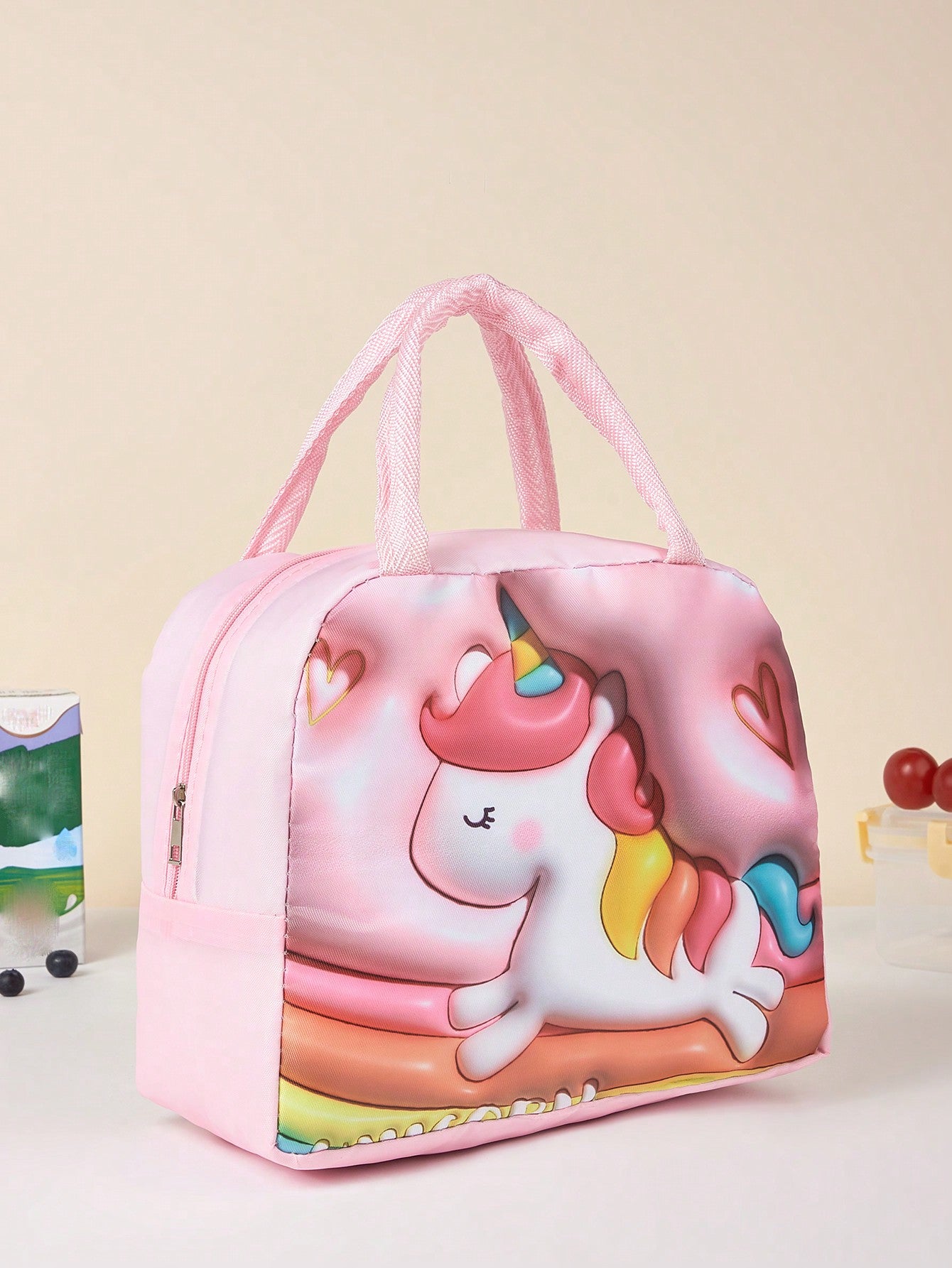 1pc Oxford Cloth Thickened Aluminum Foil Inner Layer Large Capacity Waterproof Insulated 3D Cartoon Zipper Carrying Lunch Bag, Suitable For Work, School, Picnic, Camping And Food Storage