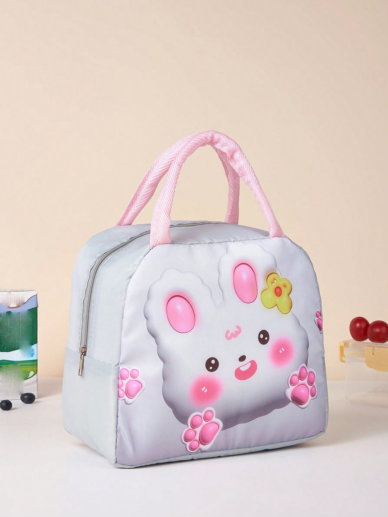 1pc Oxford Cloth Thickened Aluminum Foil Inner Layer Large Capacity Waterproof Insulated 3D Cartoon Zipper Carrying Lunch Bag, Suitable For Work, School, Picnic, Camping And Food Storage