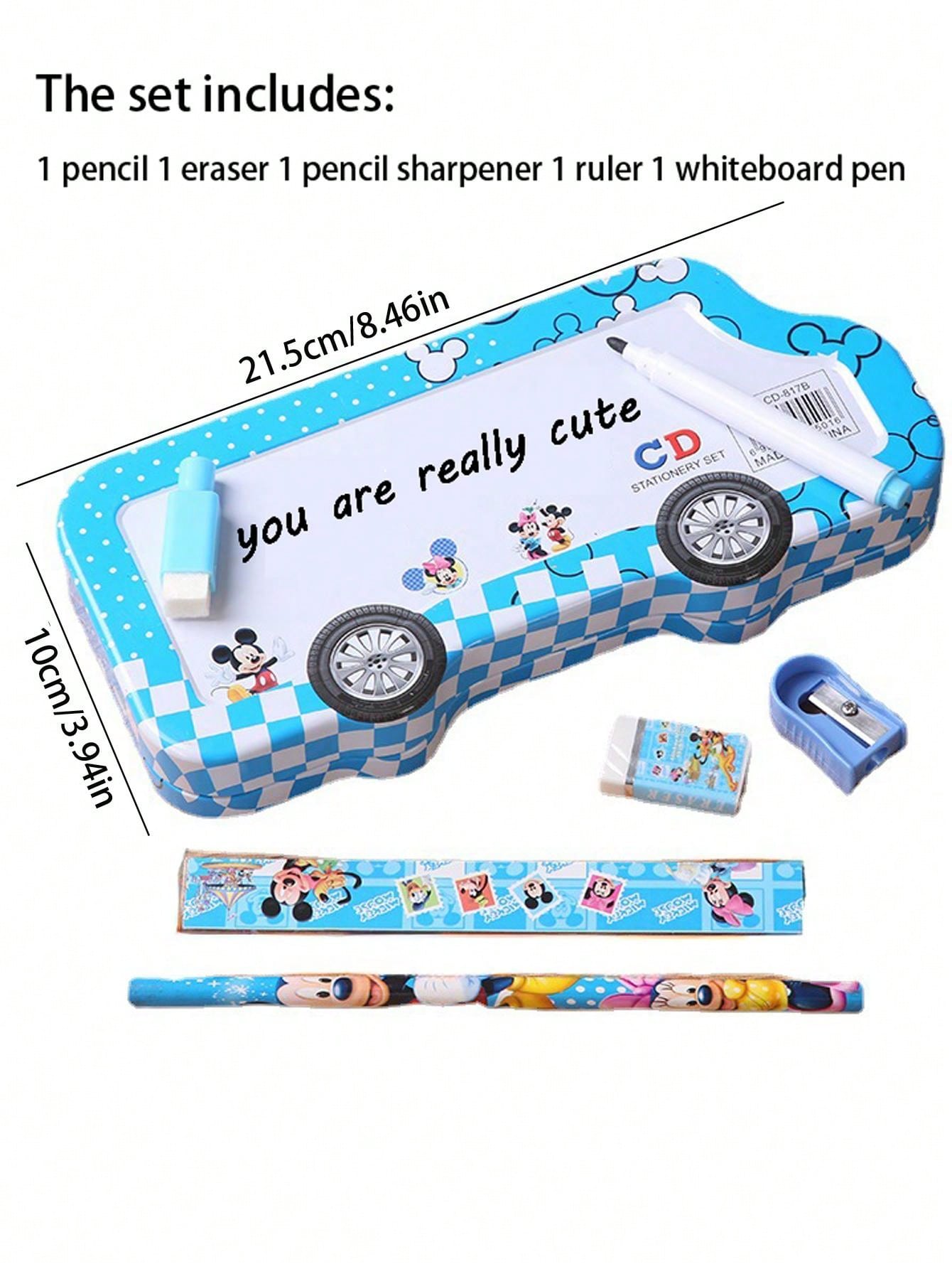1pc Cute Cartoon Car Shaped Pencil Case Set, 6pcs Stationery Storage Box - Lovely Stationery Gift Box, Prize