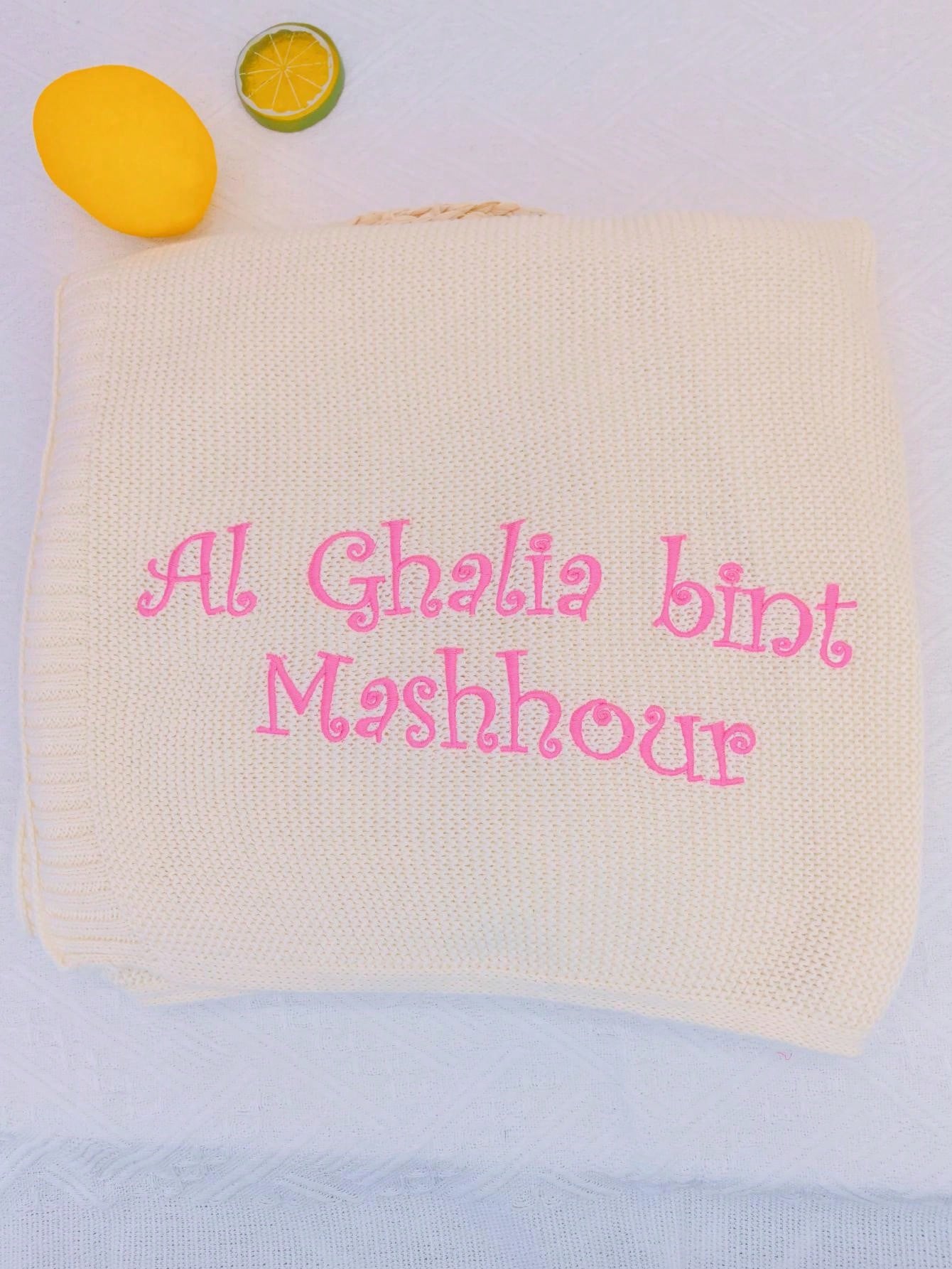 Customized Embroidered Name Knit Baby Blanket, 100cm X 80cm, Beige Baby Shower Family Decorations Gifts