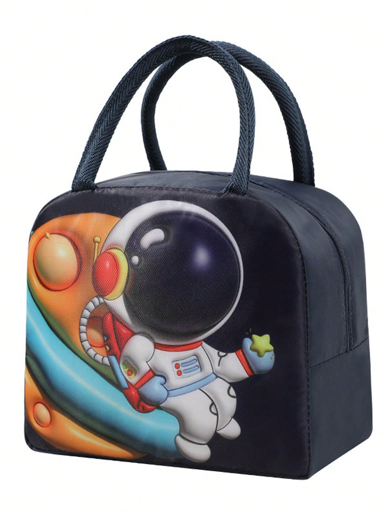 1pc Oxford Cloth Thickened Aluminum Foil Inner Layer Large Capacity Waterproof Insulated 3D Cartoon Zipper Carrying Lunch Bag, Suitable For Work, School, Picnic, Camping And Food Storage