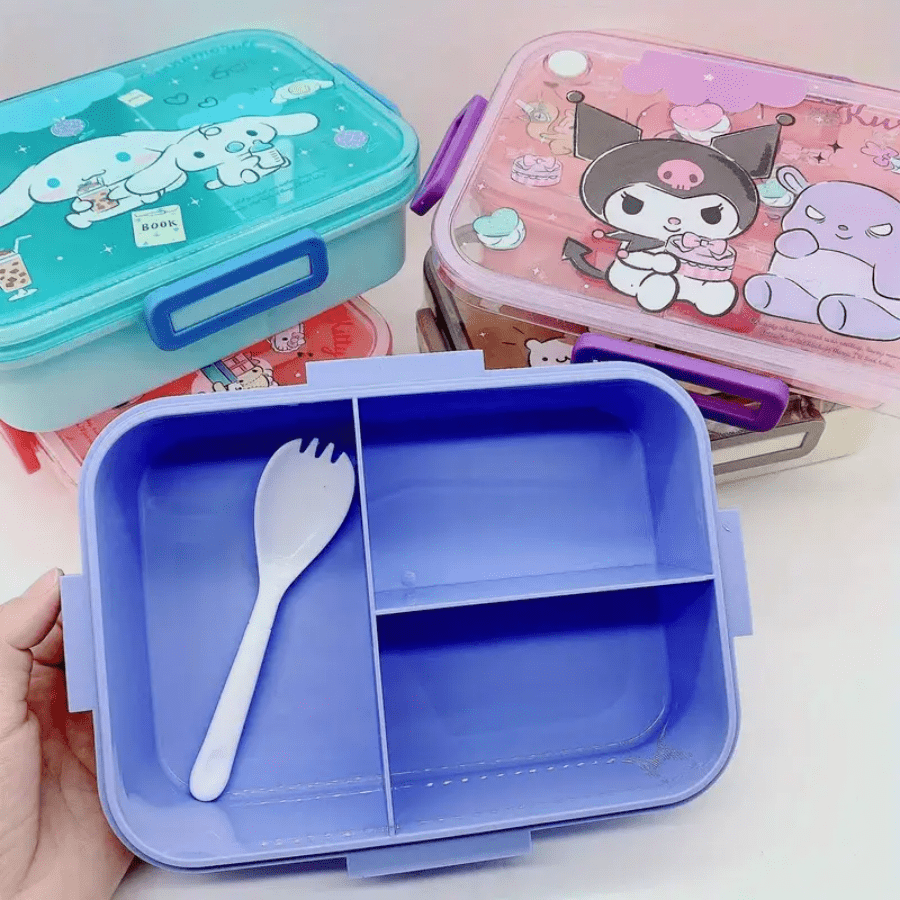 Melody Cartoon Lunch Box Anime Bento Box With Cutlery Set, 3 Compartments Food Container, Microwave Safe, For Students And Workers, Kitchen Travel Accessories School Supplies,Back To School