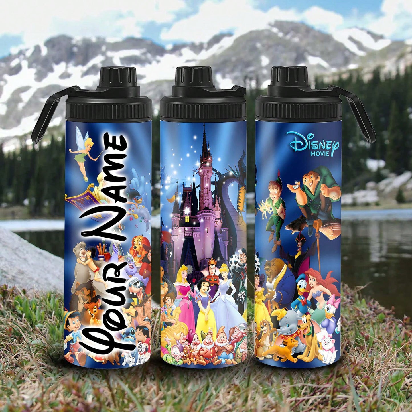 1pc 20oz Personalized Cartoon Outdoor Sports Water Bottle, Printed With Castle Pattern, Double-Layer Stainless Steel, Durable, Leak-Proof, Insulated And Suitable For Outdoor Activities Such As Cycling, Hiking, Fitness And Hiking.