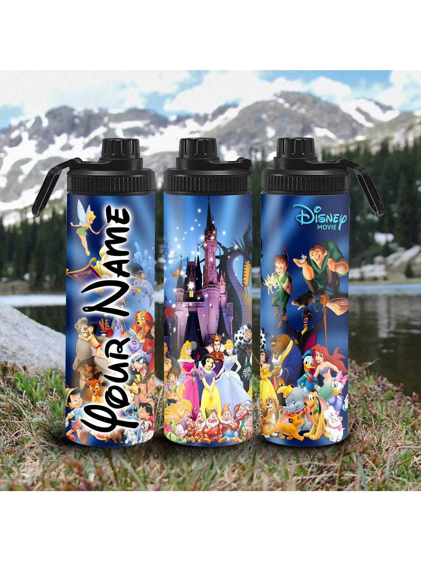 1pc 20oz Personalized Cartoon Outdoor Sports Water Bottle, Printed With Castle Pattern, Double-Layer Stainless Steel, Durable, Leak-Proof, Insulated And Suitable For Outdoor Activities Such As Cycling, Hiking, Fitness And Hiking.