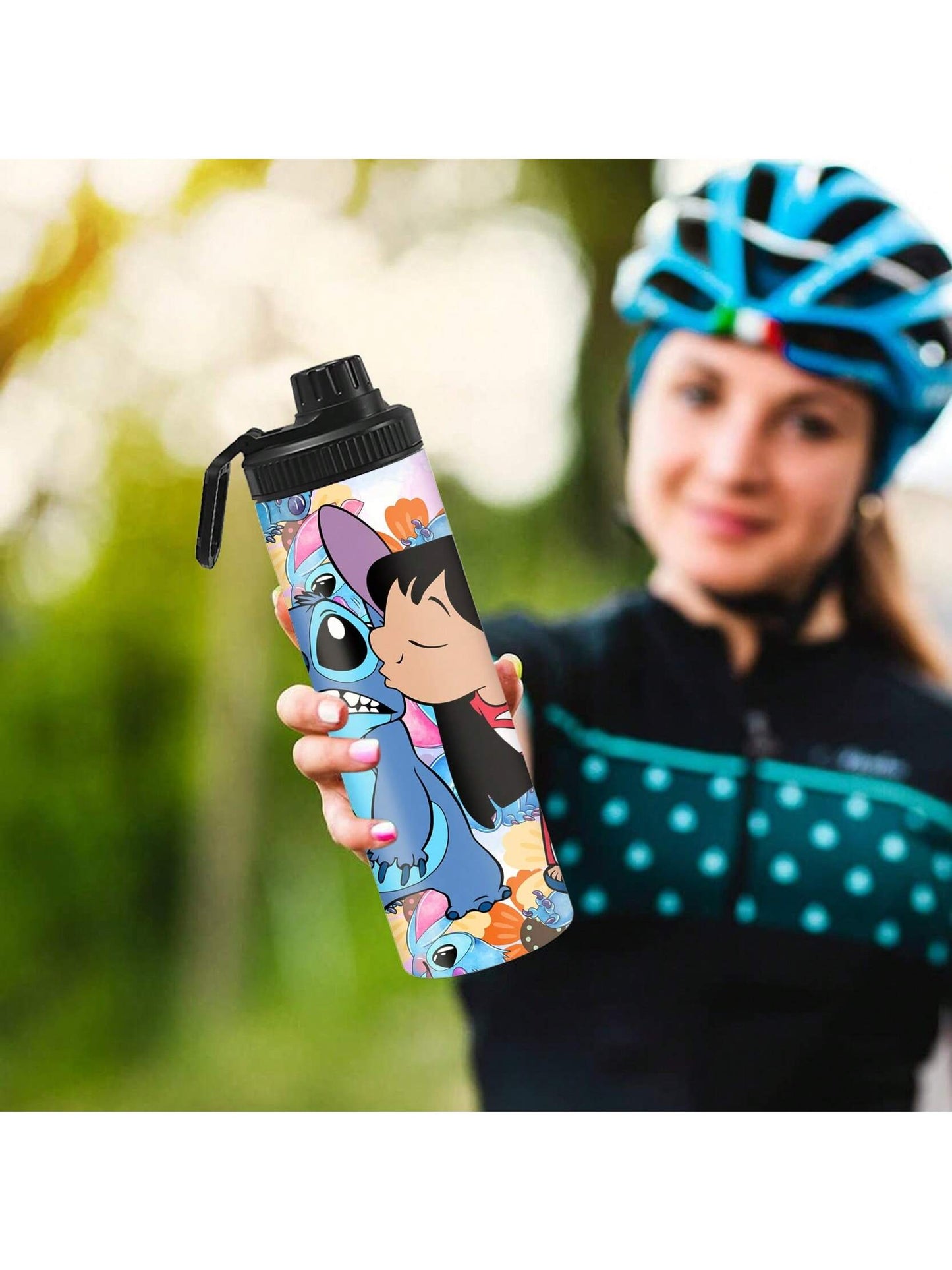 1pc 20oz Cartoon Customized Name Outdoor Sports Water Bottle, Featuring Lilo And Stitch Printed Double-Layered Stainless Steel, Durable, Leak-Proof, Insulated Thermos Flask, Great For Cycling, Hiking, Fitness And Hiking Travel